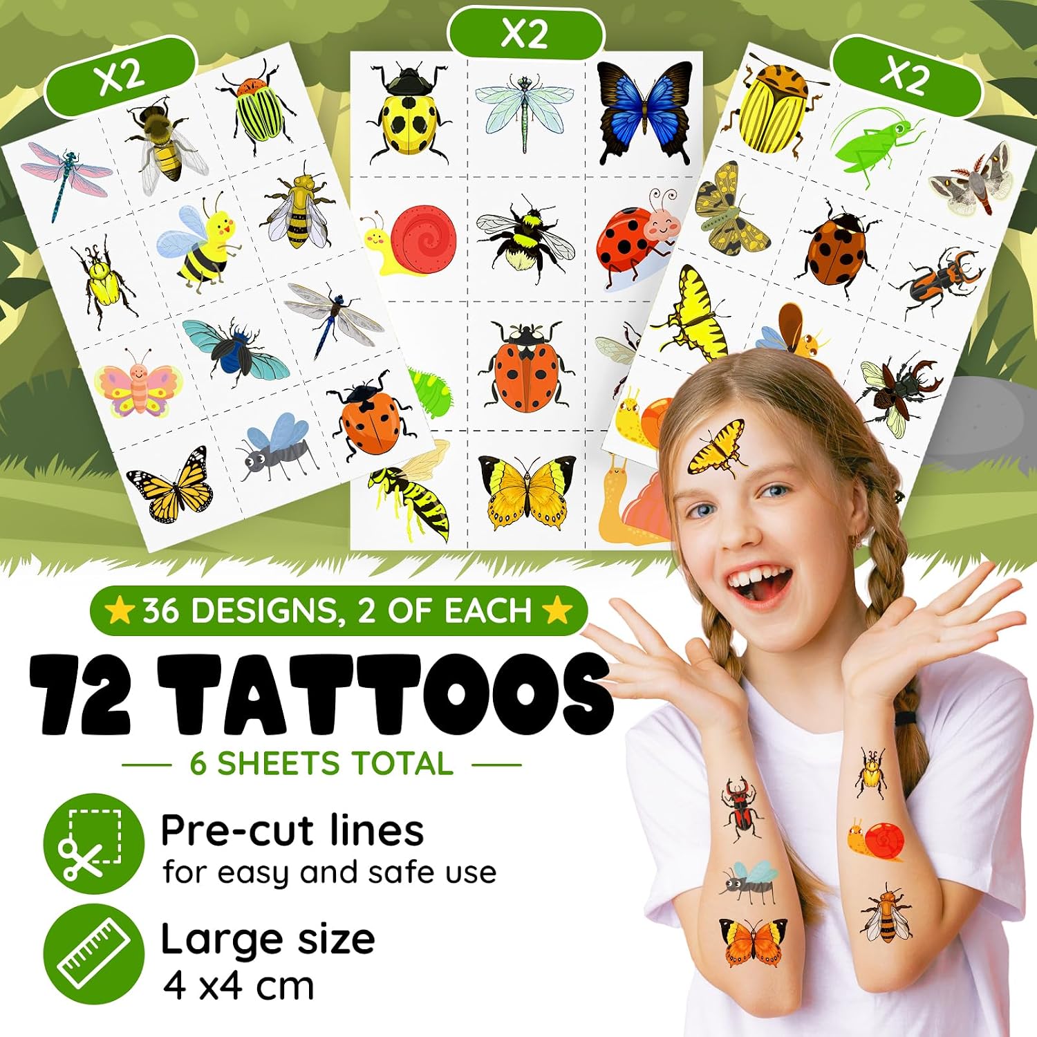 96 PCS Bug Party Favors Set - 72 Temporary Tattoos Sticker & 24 Slap Bracelets for Kids, Perfect for Birthday Parties, Classroom Rewards and Gifts image 3