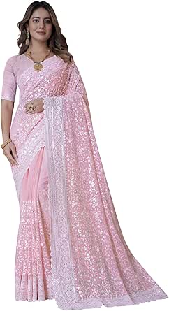 Craftstribe Embroidery Work Net Saree Ethnic Traditional