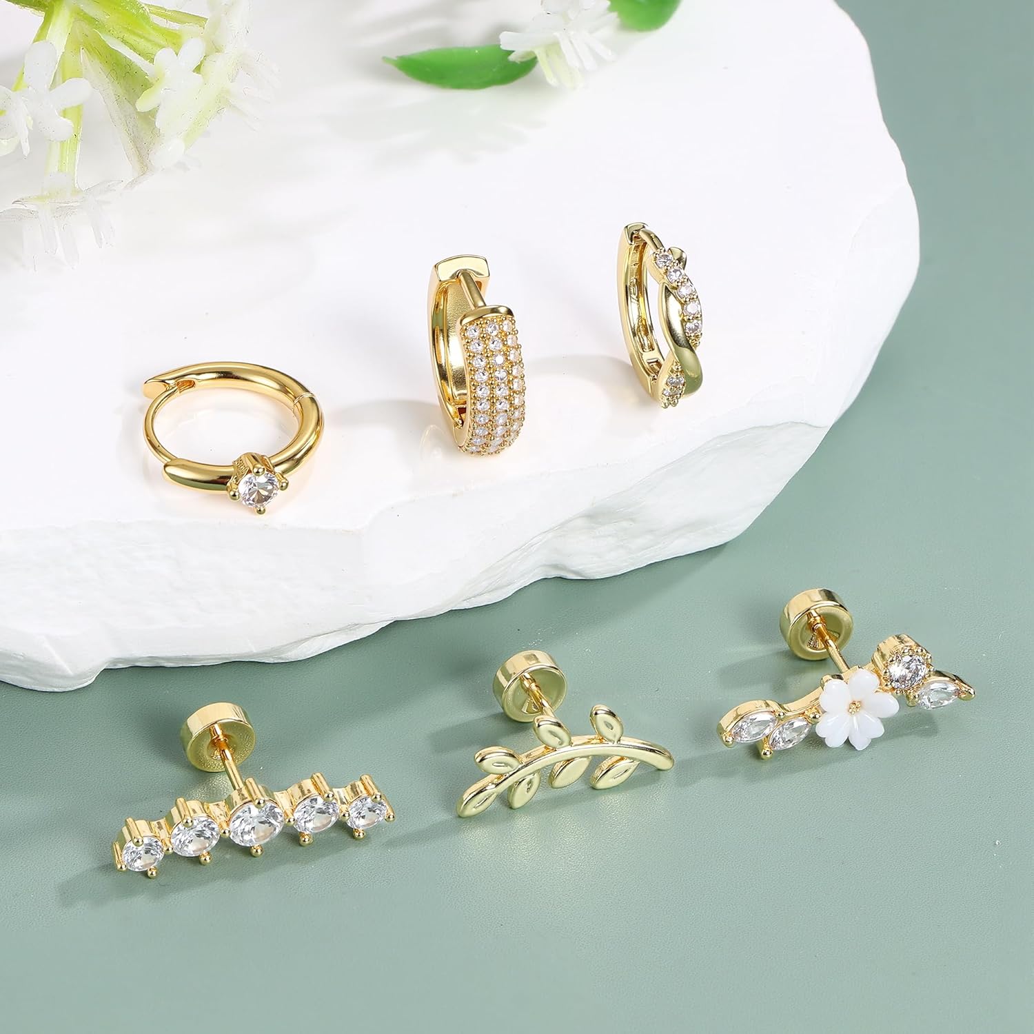 12/13Pcs 20G Flat Back Earrings for Women Trendy Daith Conch Tragus Helix Piercing Jewelry Stainless Steel CZ Flat Back Cartilage Hoop Earrings Set for Multiple Piercing - Image 6