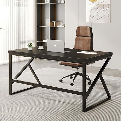 Miniatura 64 de HSH Escritorio gris para computadora, escritorio industrial de madera y metal para oficina en casa, escritorio rústico para computadora portátil