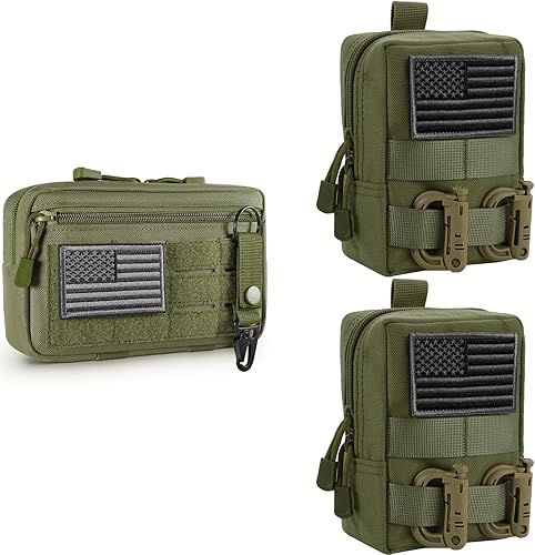 FRTKK Molle - Bolsa táctica de administración con parche de bandera de Estados Unidos y llavero y paquete de 2 bolsas tácticas Molle con parche de