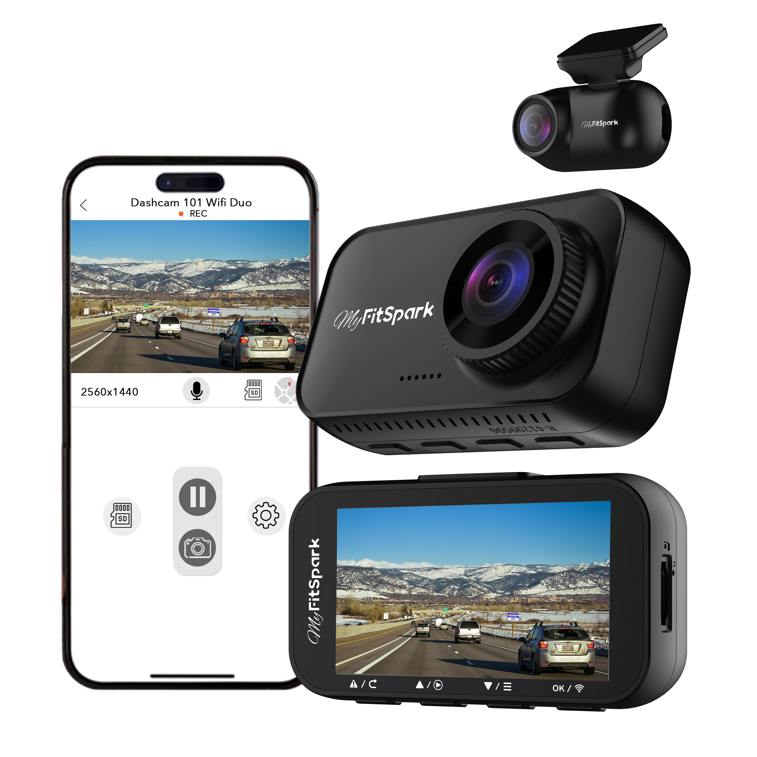 FitSpark DC-101 WiFi Duo 4MP Real 2K Dual Channel Dash Camera | No.1 Novatek AI Chipset | High Definition 2.7" IPS TrueColors Display | Super Night Vision | Read Offer for Free Parking Kit-image-5