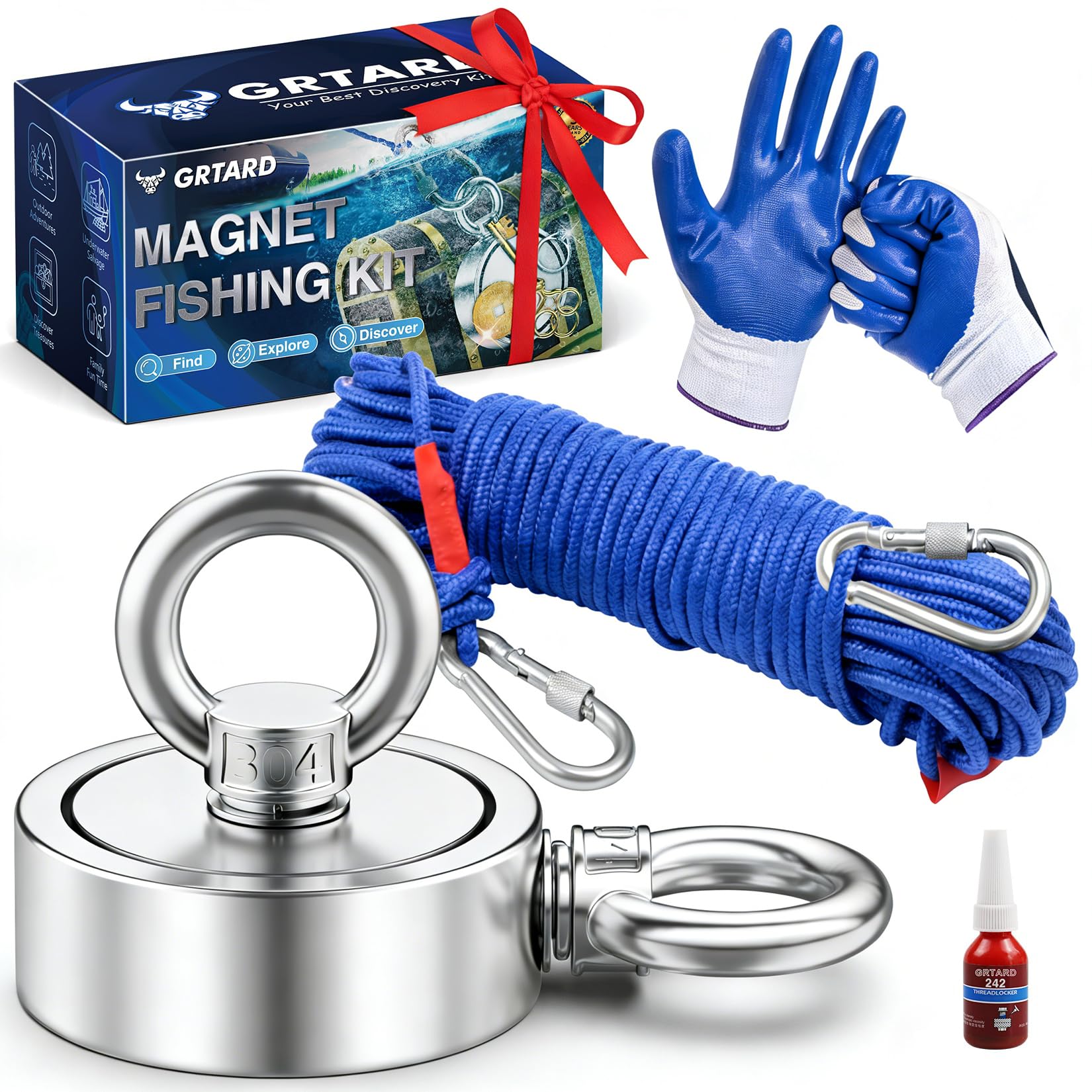 Grtard 700 LBS Magnet Fishing Kit for Men's Gifts, Double Sided Neodymium Fishing Magnets with Case, 2.36 inch(60 mm) Strong Magnets for Retrieving in
