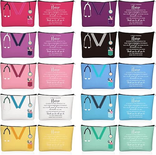 Sabary 10 piezas de regalos de agradecimiento a la enfermera, bolsa de lona para maquillaje de enfermera, con cremallera, letrero de agradecimiento