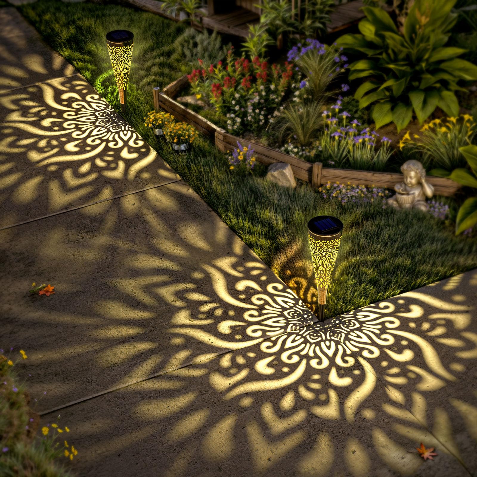 gardencave Confezione da 6 luci solari decorative da giardino per esterni, con luce calda, impermeabili, luci solari per vialetti, vialetti, vialetti, cortili, giardini, regali per donne
