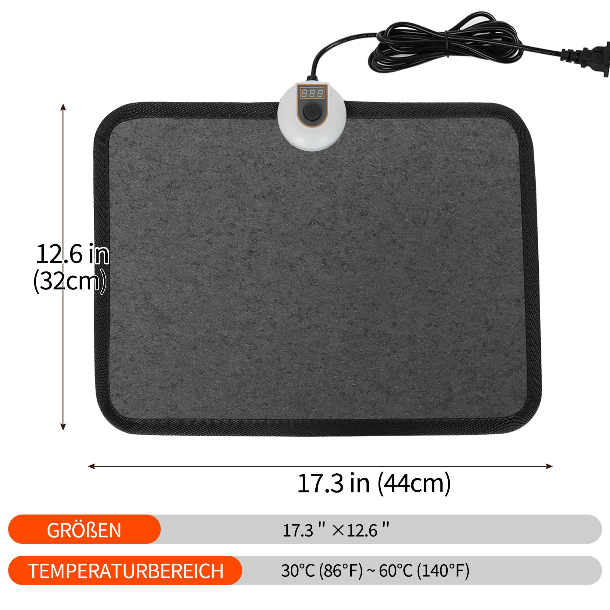 Elektro Fußwärmer 55W 230V mit 7 Temperaturstufen Fußschalter Auto Off wasserabweisend rutschfest für alle Böden(schwarz)