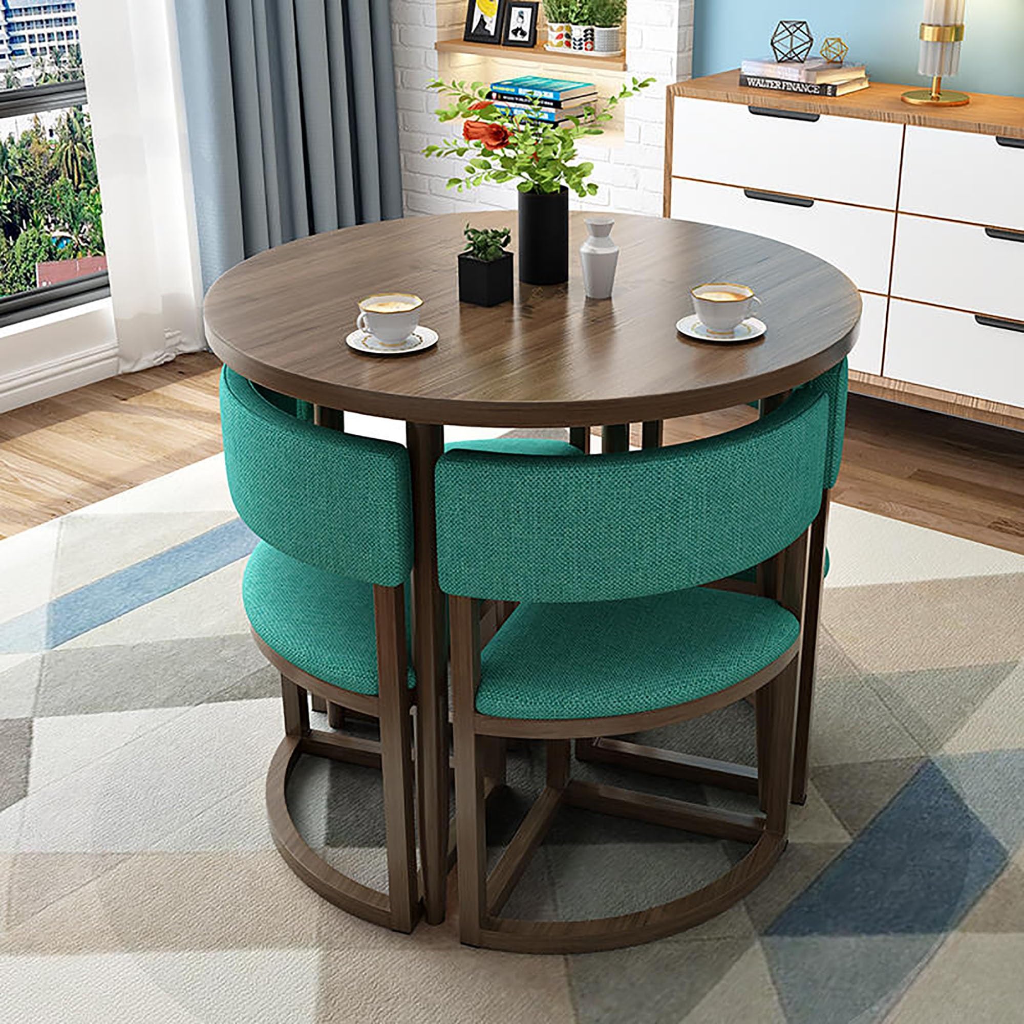 Moderno juego de mesa de comedor gris con 4 sillas, elegante mueble compacto para espacios pequeños, oficina en casa o comedor, mesa de 80 cm, ideal para apartamentos