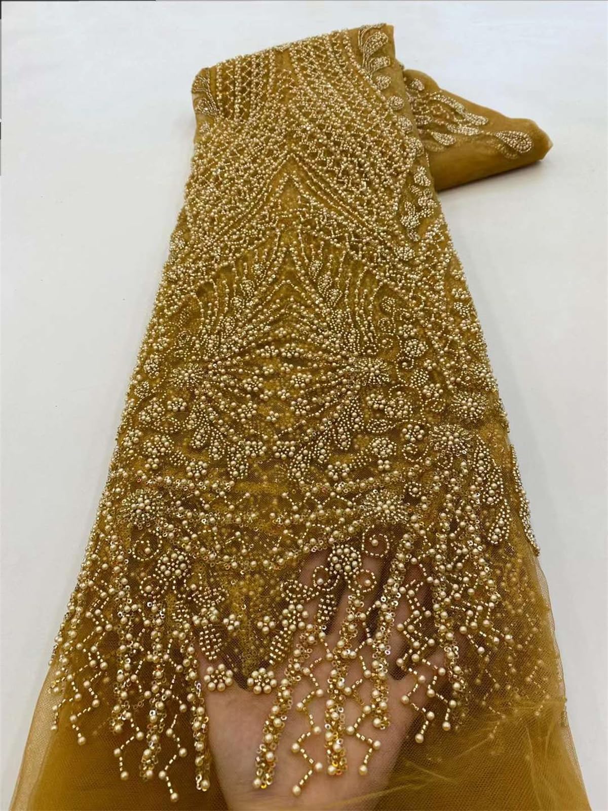 green emerald velvet dress Gold 4 Way Stretch Metallic Iridescent Mesh Fabric main image 0