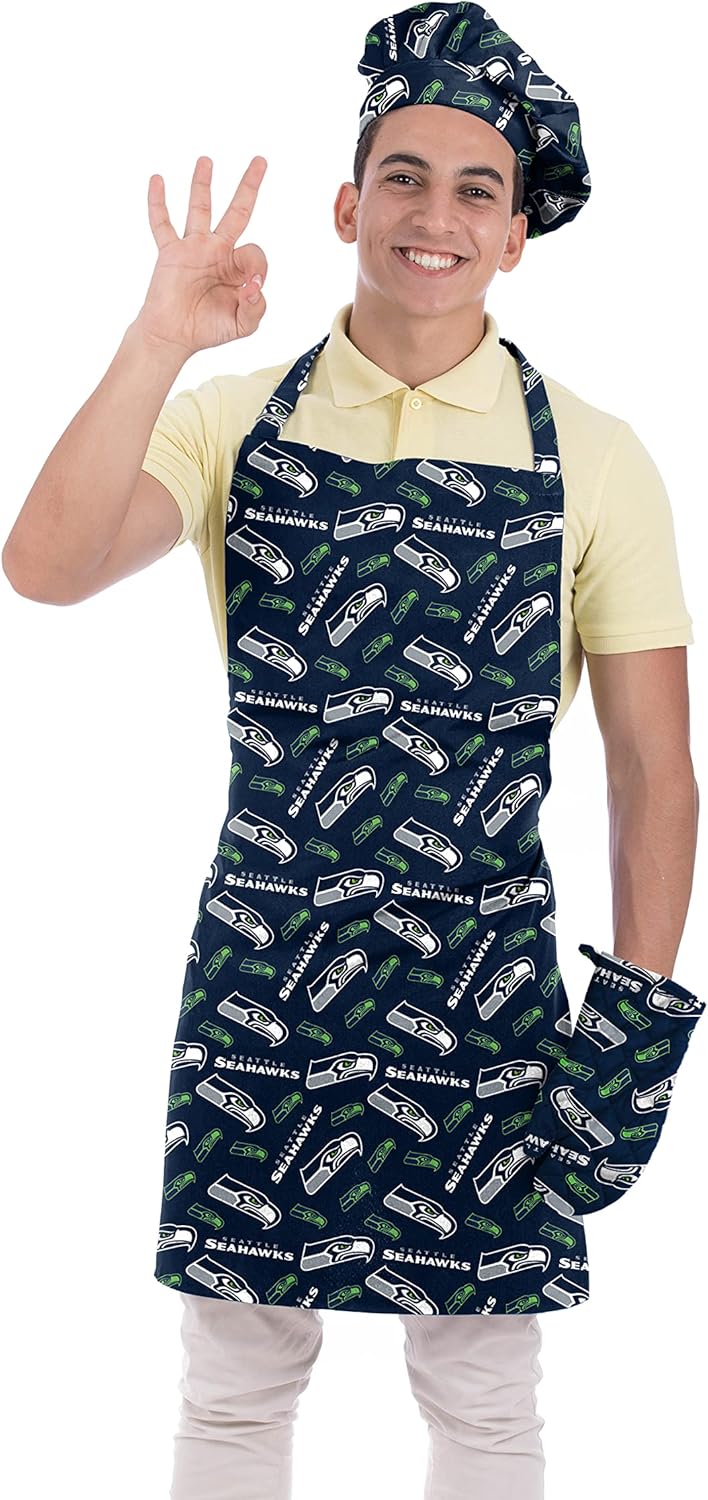 NORTHWEST NFL 3 Piece Team Color and Logo Chef Set: Apron, Oven Mitt and Chef Hat