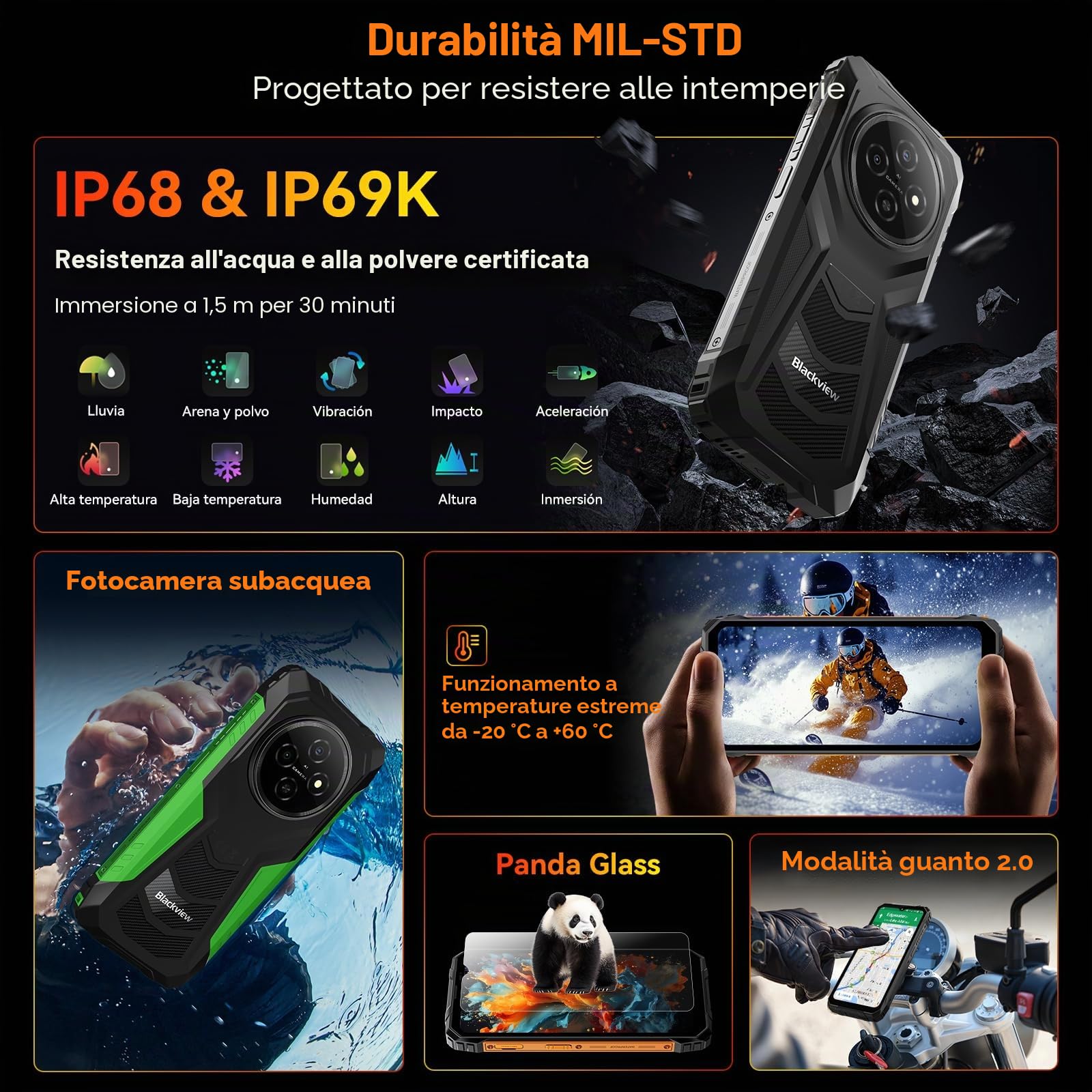 Blackview Fort1 Rugged Smartphone, Telefono Indistruttibile Android 16, Batteria 10000mAh, IP68/IP69K Cellulare Resistente, fino a 18GBRAM+256GBROM Display 6,56" 90Hz, NFC/OTG/GPS/3 Anni di Garanzia