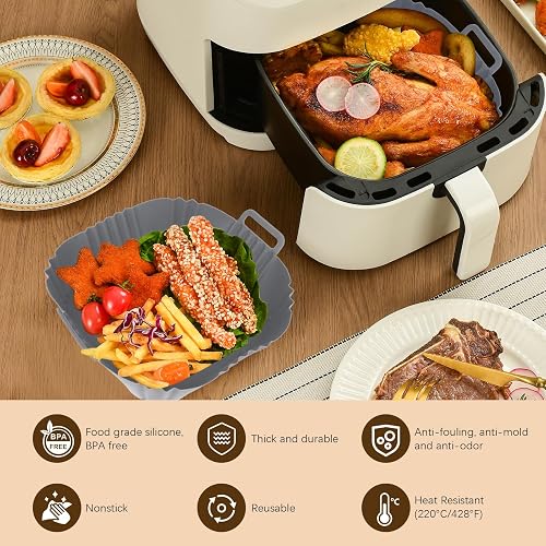 3 Pezzi Teglie in Silicone per Friggitrice ad Aria,Accessori Friggitrice ad Aria,Teglia Cestello Accessori per Air Fryer,Silicone Contenitori Riutilizzabile per Friggitrice ad Aria - 5