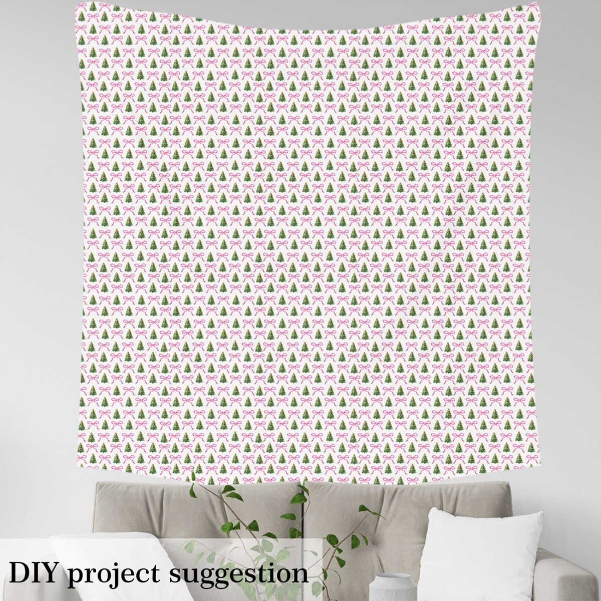 Homemissing Weihnachten Stoff 276x150cm Kinder süße Weihnachtsbaum Stoff Meterware für Handgemachten Quilten Kawaii Pink Bowknot Winterurlaub Polsterstoff
