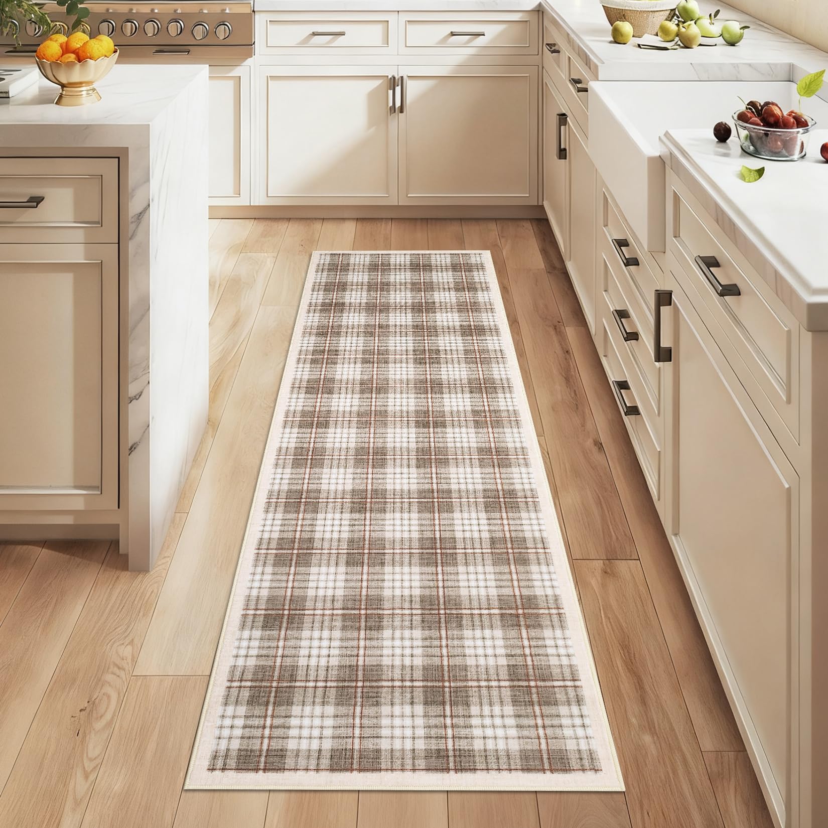 GarveeHome Checkered 2x6 Runner Rug, Machine Washable Stain Resistant Rug with Non Slip Backing, Carpet with Low-Pile for Hallways Kitchen Entryway