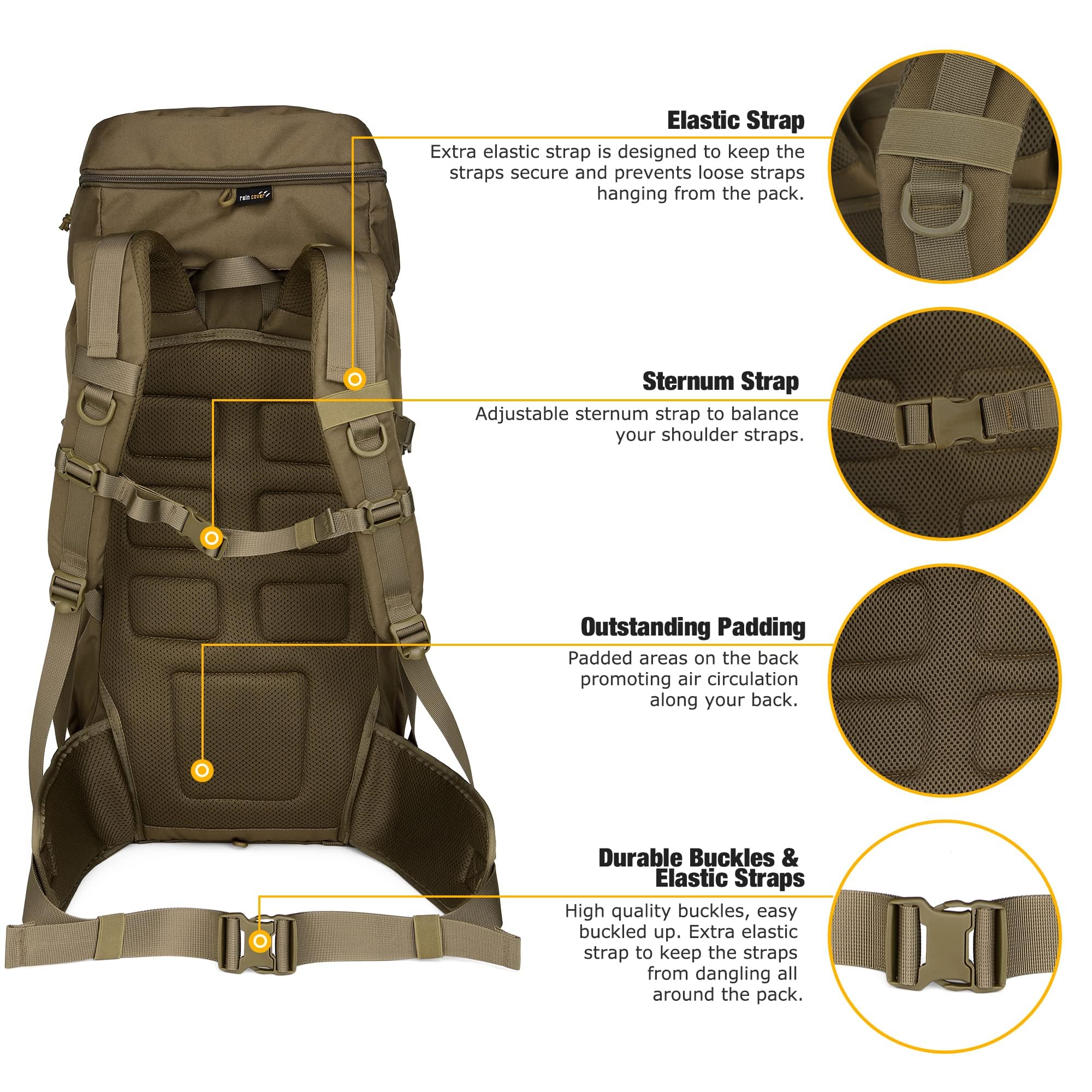 Mardingtop 50 Liter Taktischer Rucksack Trekkingrucksacke mit Regenhülle Reiserucksack für Backpacker Outdoor Wanderrucksäcke für Trekking,Wandern und Reisen