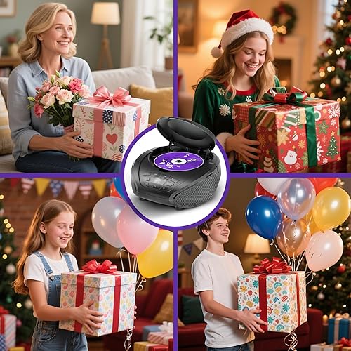 Miniatura 9 de Gueray Reproductor de CD portátil Boombox Radio Reproductores de CD con altavoces, audio para el hogar, radio FM, entrada AUX, auriculares, modo de