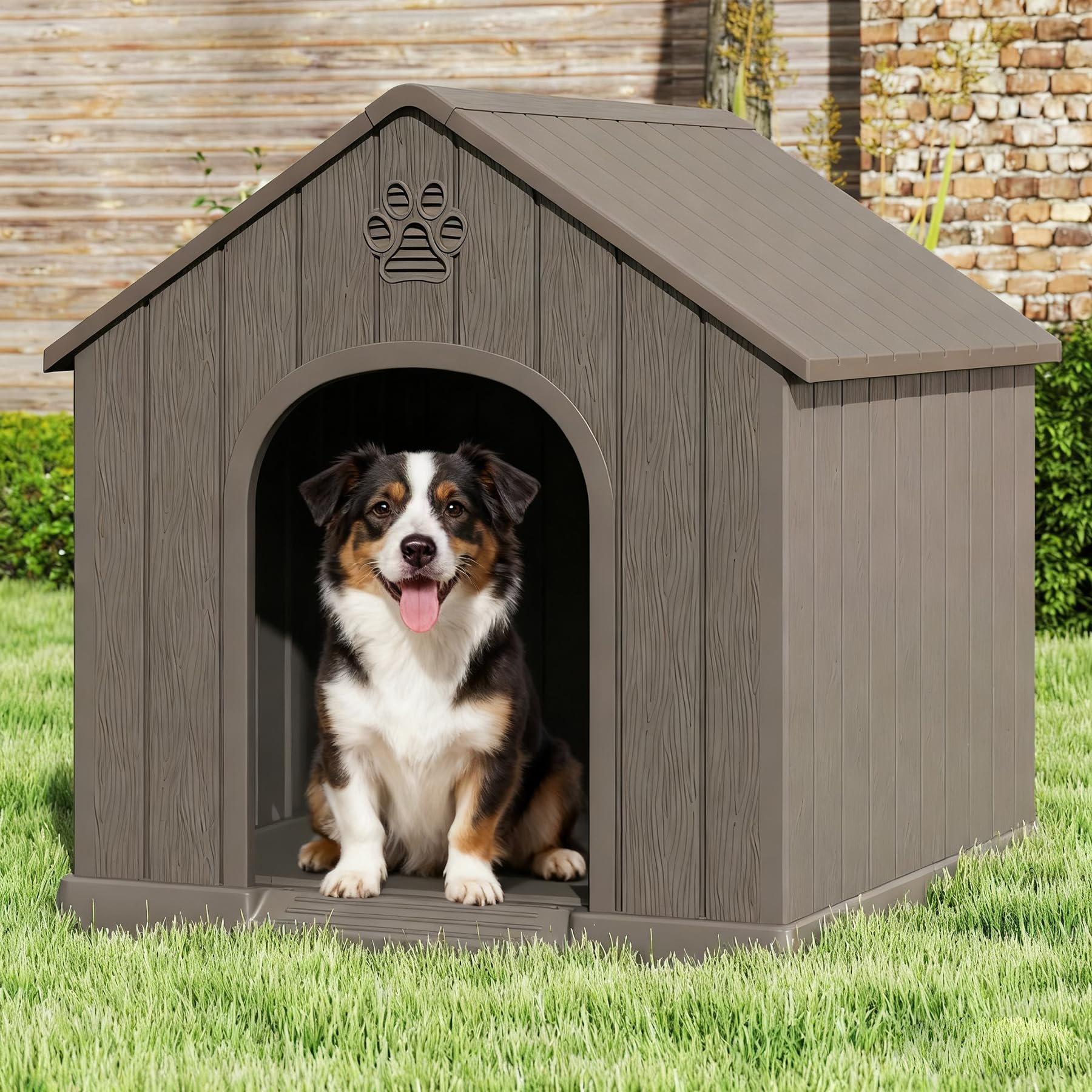 Fancyango Dog House Outdoor Indoor, Weatherproof Dog House with Elevated Floor and Air Vents for Small to Medium Dogs,Easy Clean and Assemble (Grey1,