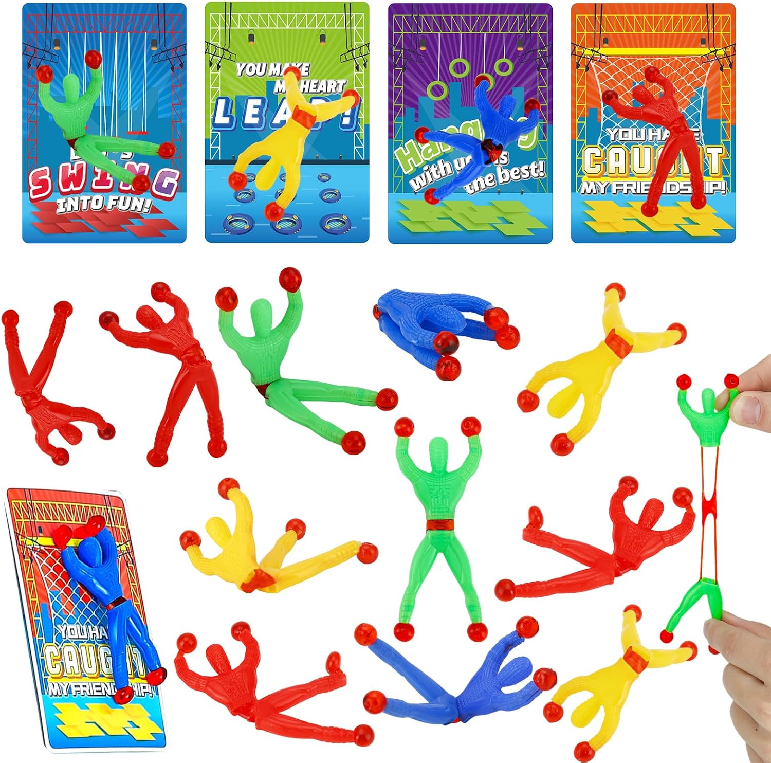 AUUGUU Valentines Day Cards for Kids School with 28 PCS Sticky Wall Climbing Men Ninja Toys, Kids Valentine Party Favor, Valentine's Day Classroom Prizes, Ideal Valentine Exchange Gift