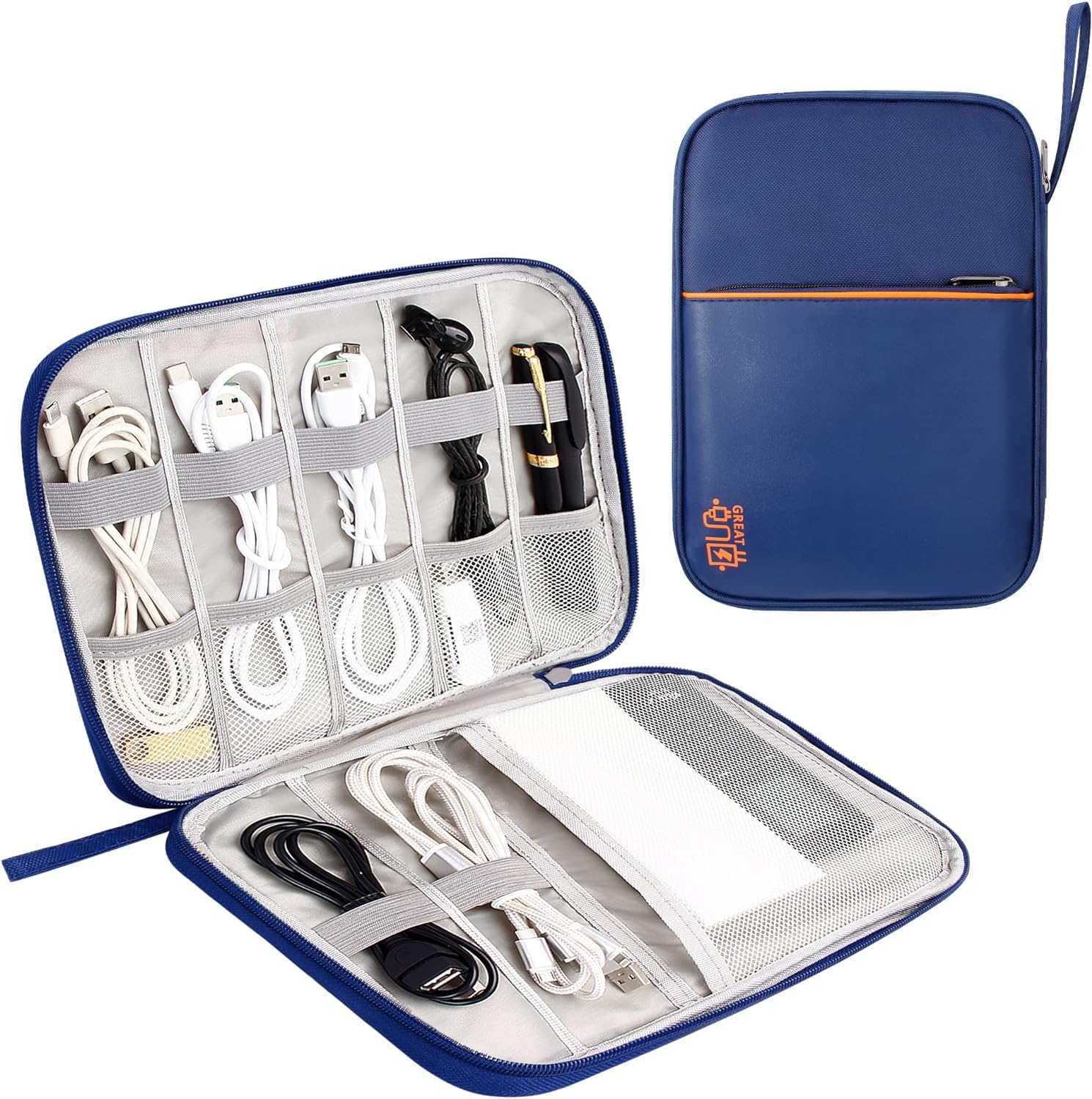 Electronic Organizer, Cable Organizer Bag Portable Travel Accessories Carry Case Pouch Single Layer All-in-One Storage Bag for Cable, Cord, Charger, Phone, Hard Drive (Blue)-image-18