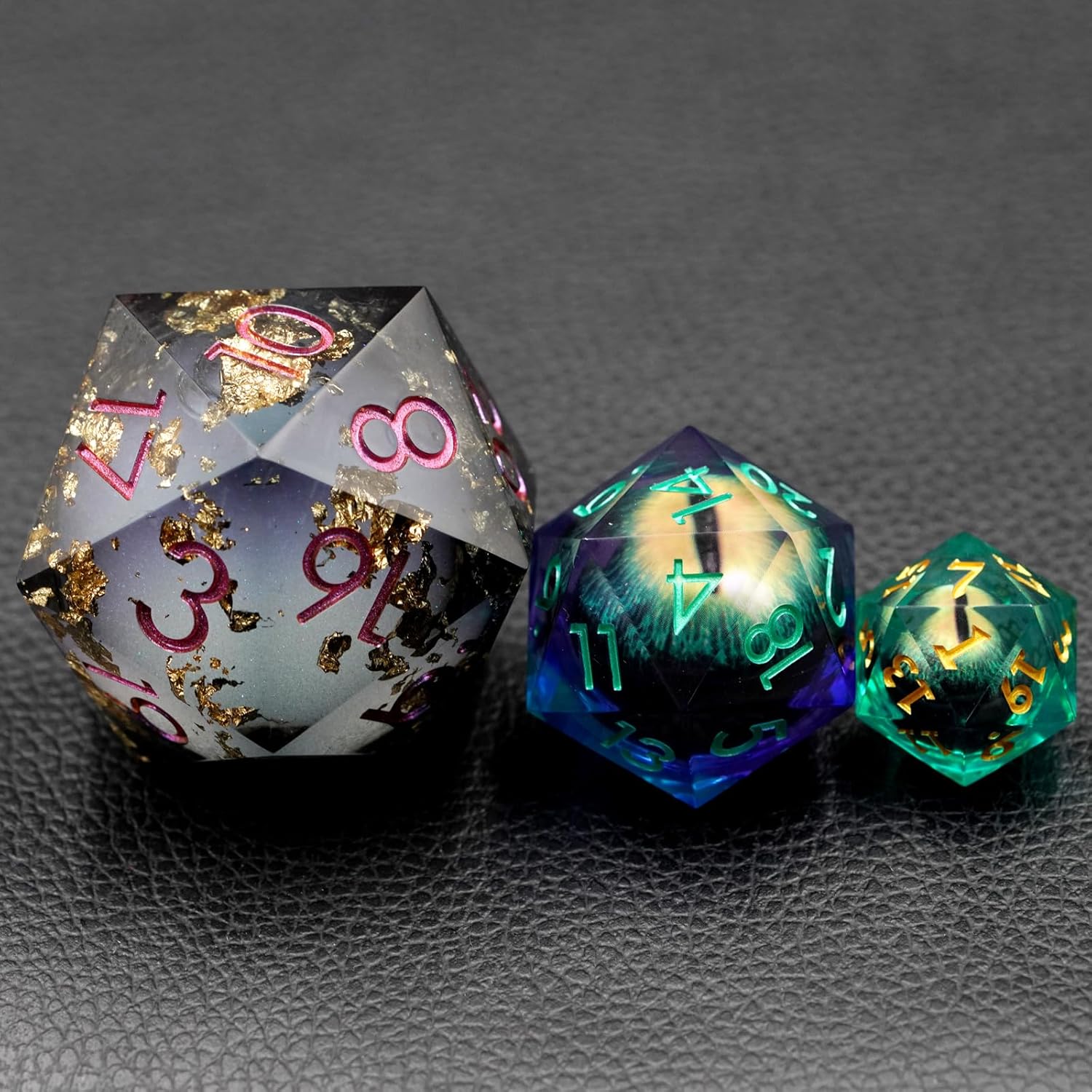 50MM Giant Liquid Core D20 Handmade Sharp Edge Single Large Dice with Gift Box,Dungeons and Dragons Die for Table Game(Gold foil Liquid) for 15 Years and Up
