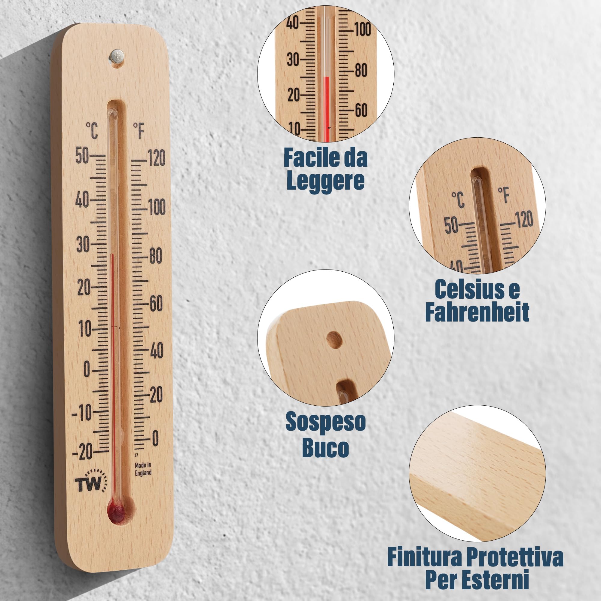 Termometro in legno per temperatura ambiente interno esterno casa ufficio giardino serra garage