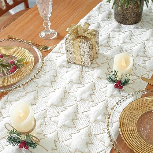 Miniatura 7 de Camino de mesa para árbol de Navidad, 90 pulgadas de largo, felpa con lentejuelas doradas con purpurina para comedor, fiestas, decoraciones de