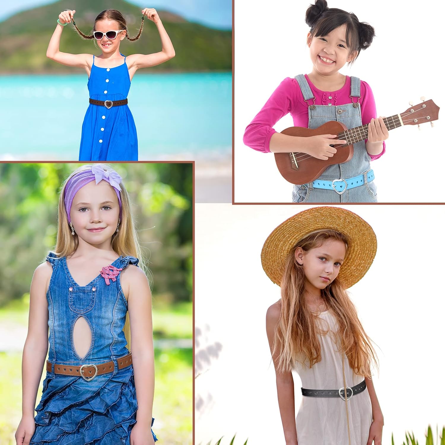 Newcotte 4 Pcs Girls Belt Size 6-12 Kids PU Leather Waist Belt Hollow Heart Design Metal Buckle for Girl Dress Pants Jeans - Image 7