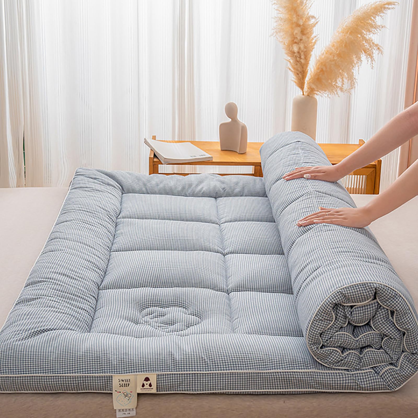 Faltbare Futon-Matratze, tragbar, gesteppt, Camping-Matratze, dicke Tatami-Matte, aufrollbare Matratze, Schlafunterlage für Sofa, Zuhause und Camping (120 x 203 cm), braun)