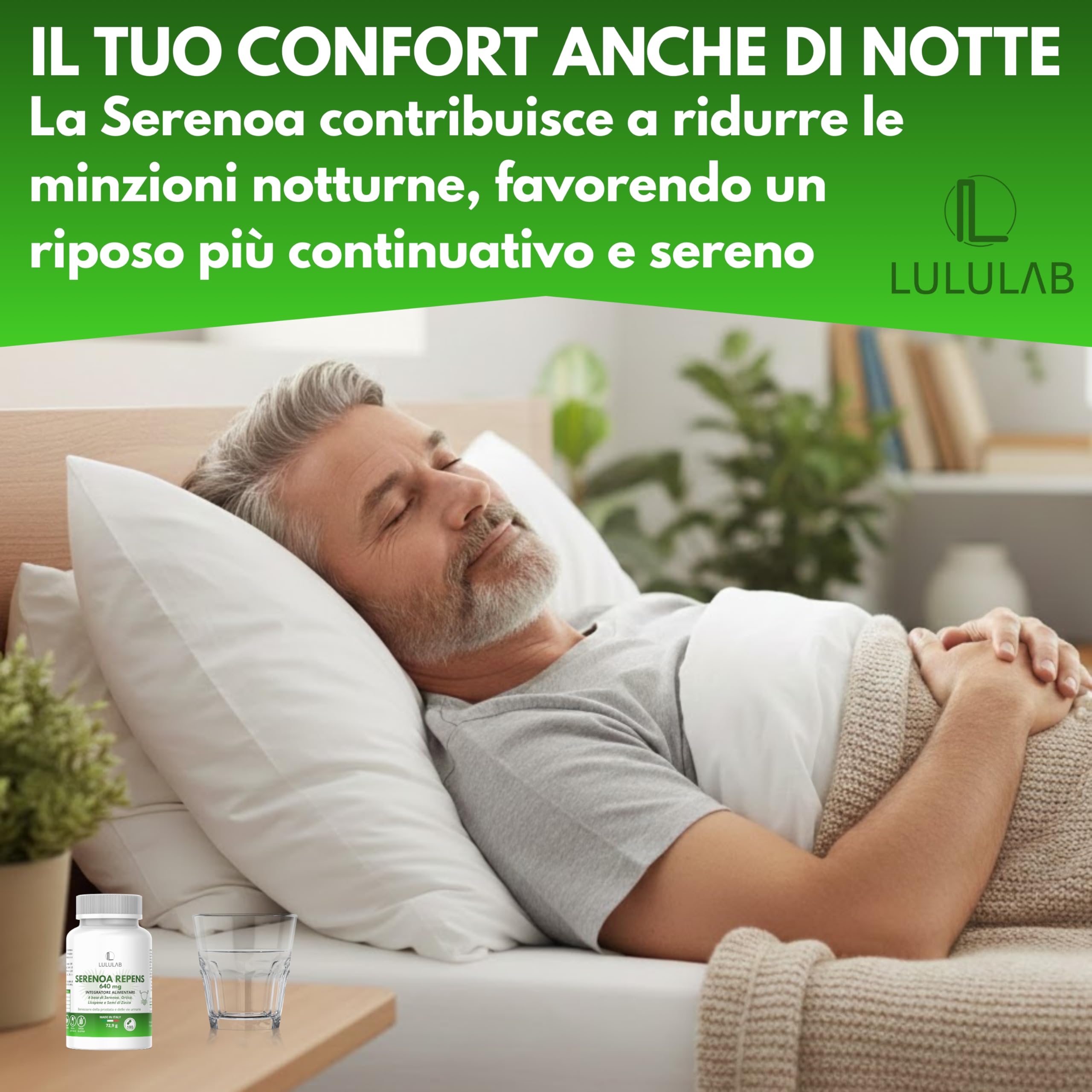 Serenoa Repens Prostata 640 mg per dose giornaliera – Saw Palmetto con Semi di Zucca, Ortica e Licopene – Prostata Integratore Supporto Benessere Maschile – 180 Capsule – Made in Italy – Lululab®