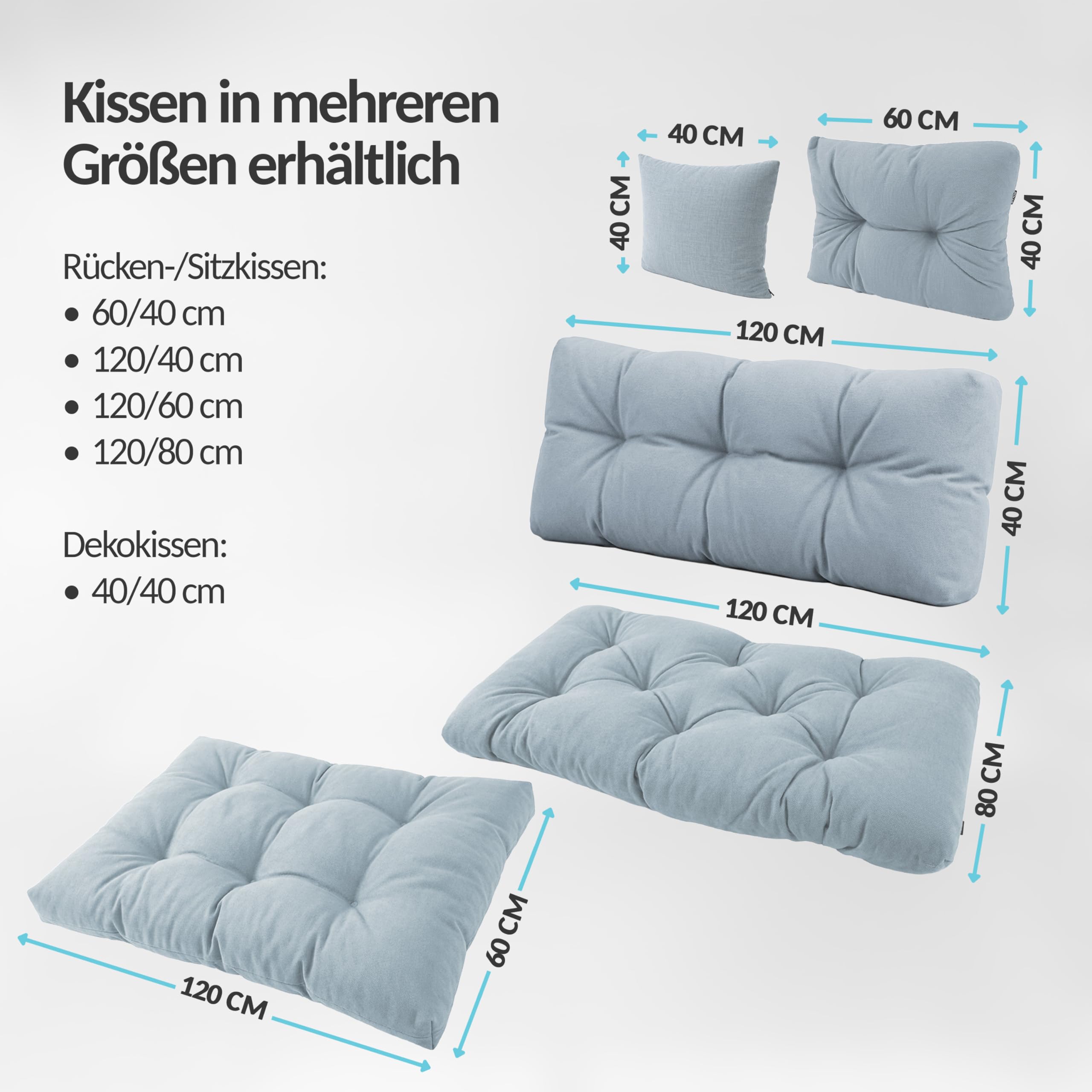 POKAR Palettenkissen Palletenauflagen Palettenpolster Palettensofa Palettenmöbel 2er Set: 1x Sitzkissen 120x80 + 1x Rückenlehne 120x40, Grün