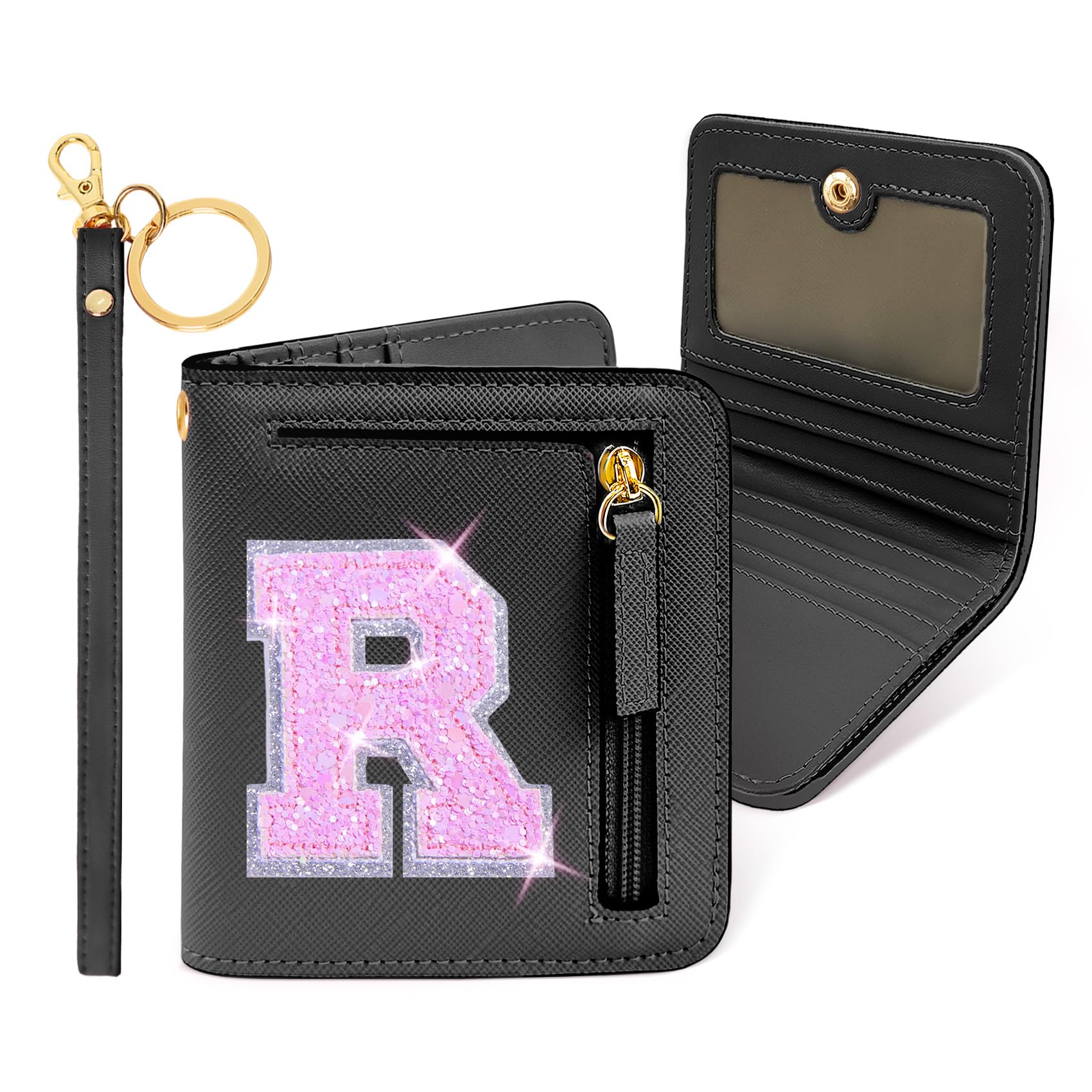 COSHAYSOO Teen Girl Gifts Trendy Stuff Teenager Teenage Tween Preteen Initial Monogrammed Personalized Gift Idea Black Wallet Small Presents for Daughter Granddaughter Birthday Christmas Black R