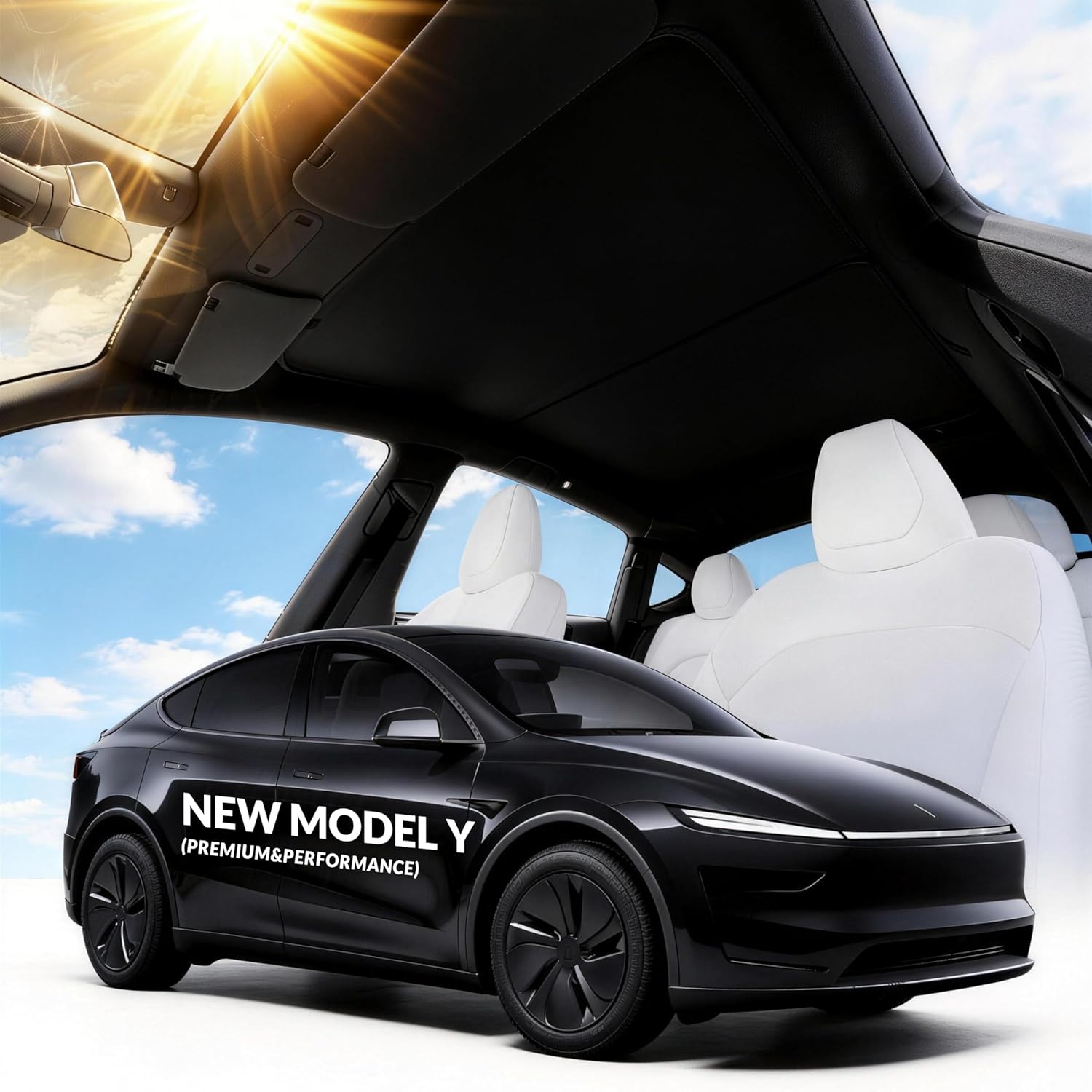 VION Tesla 2026-2025 Model Y Roof Sunshades - Precision Fit, No Sagging, Full Blackout (2026-2025 New Model Y) (Black)