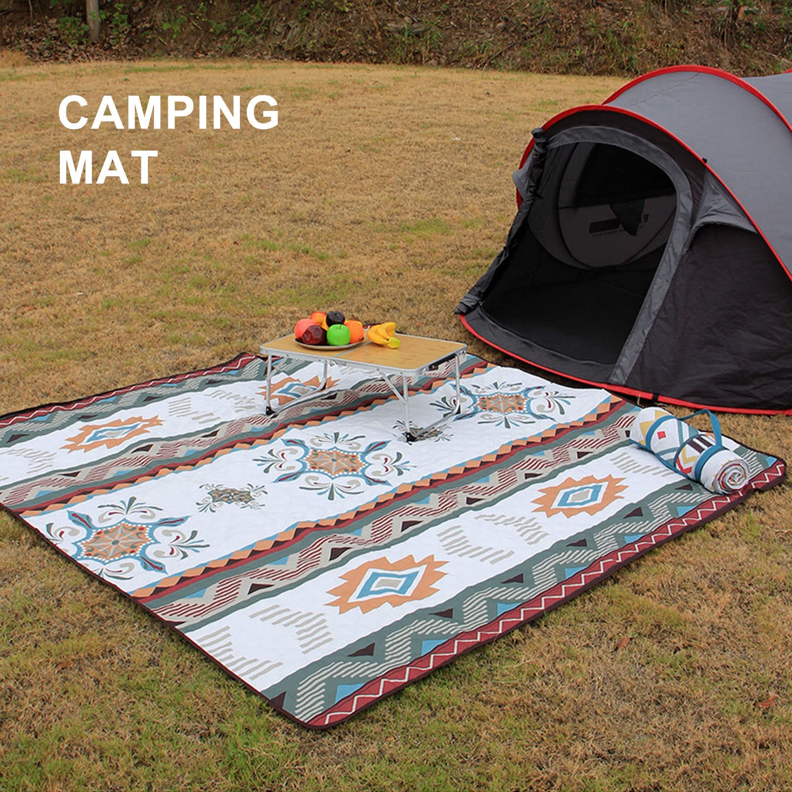 Tapis de Camping Pliable, Tapis Moderne en Tissu Oxford 197 X 197 Cm, Imperméable, Lavable en Machine, Pique-Nique avec Sangle de Transport pour Les Voyages en Plein Air (Type A)