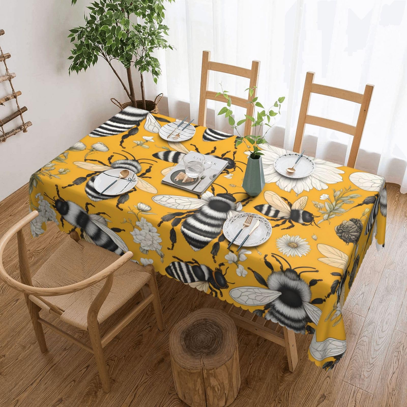 Nappe carrée abeille dessin animé en tissu lavable pour table de cuisine
