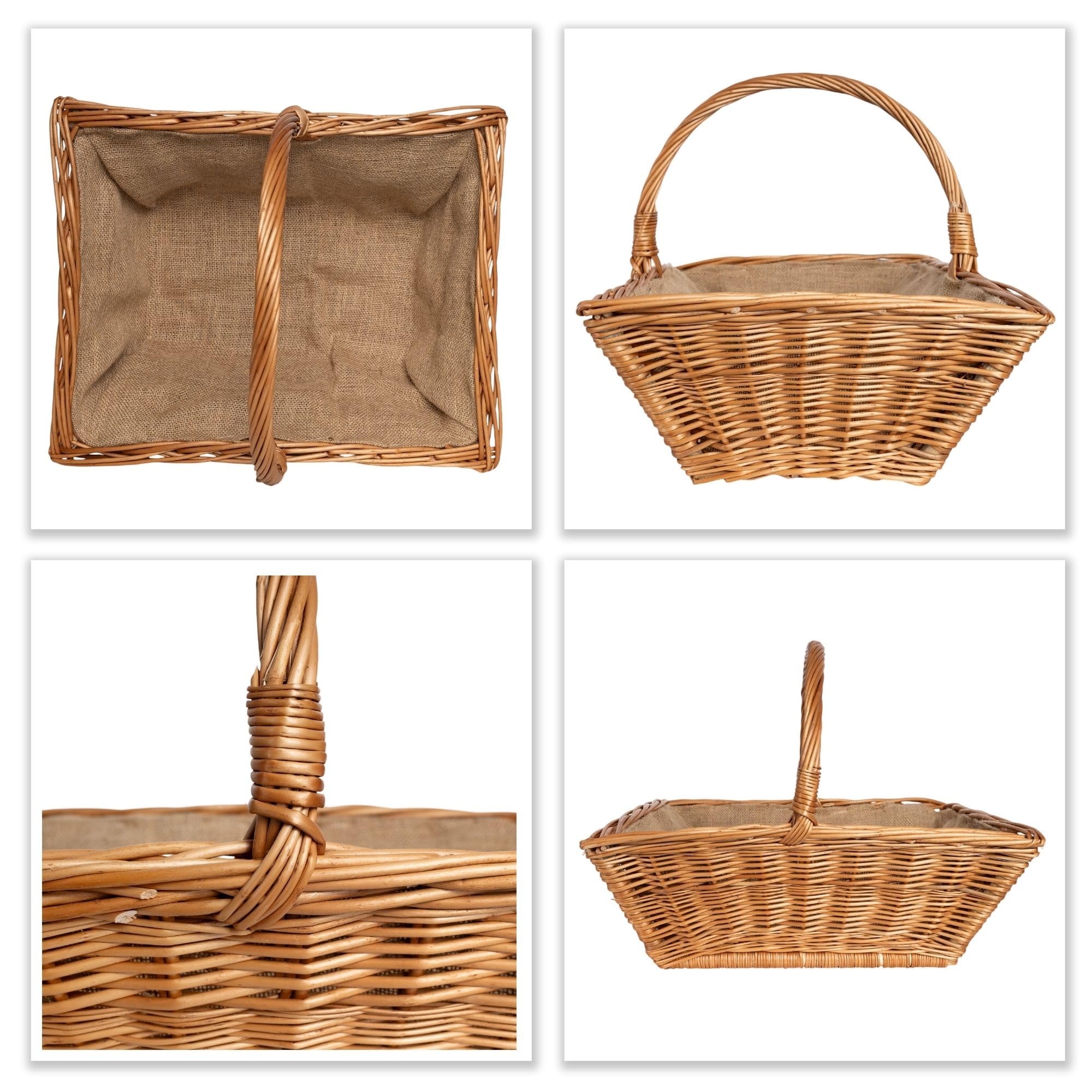 Creative Home Cesto Portalegna da Interno con Manici, Porta Legna Cesto Vimini | Grande Cesto Vimini Rettangolare 50x40x37 cm Leggero | Intrecciato a Mano | Salice Marrone Naturale | Multiuso