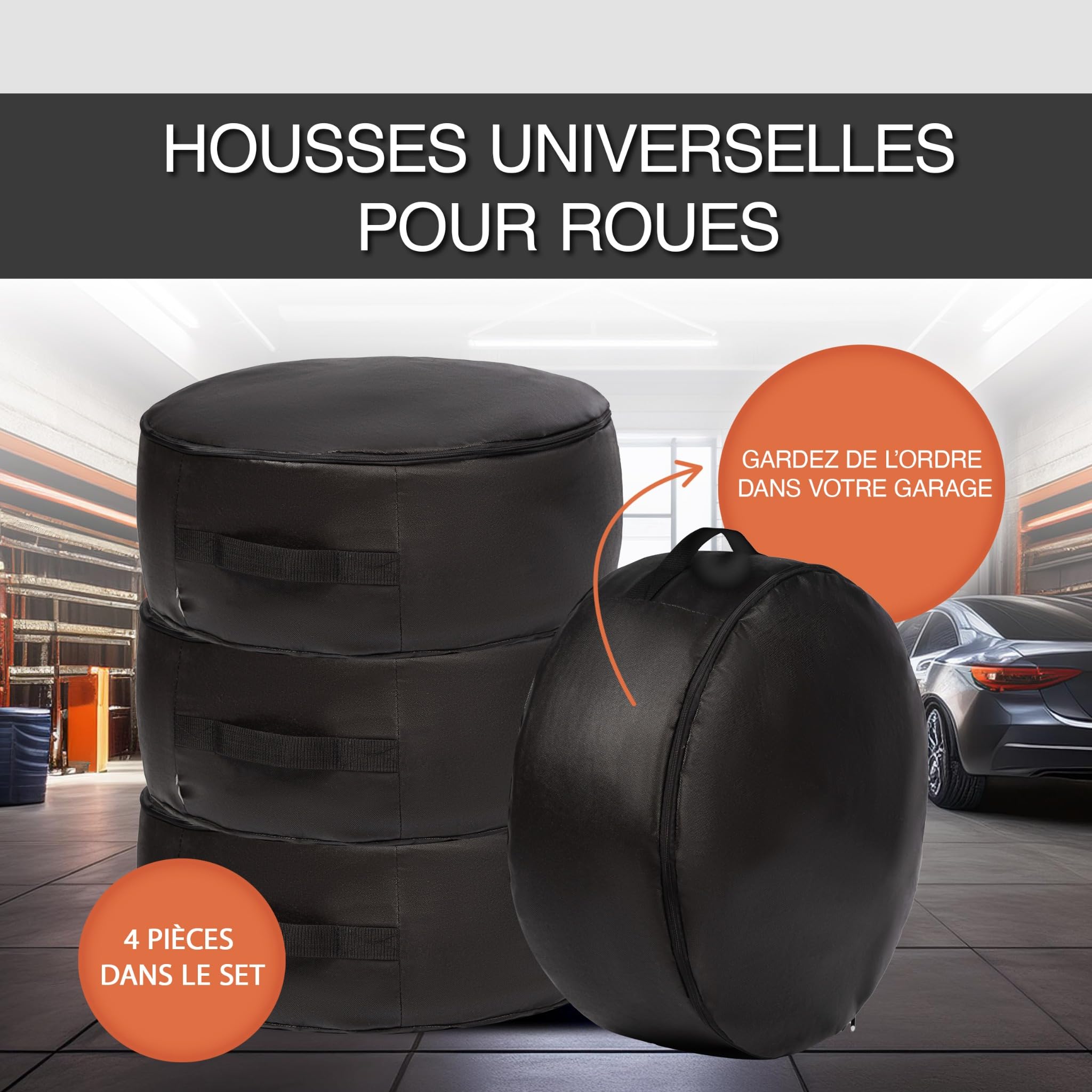 Lot de 4 Housses de Rangement pour Pneus et Roues Taille 3XL - Enveloppe Imperméable et Résistante pour Le Stockage - Sac à Pneus pour Roue de Secours - Protection Jantes Voiture
