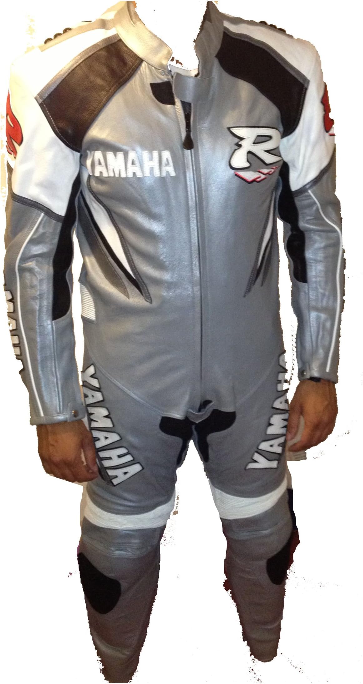 One Piece Men's Genuine Leather Motorbike Suit - Silver edition for road/track