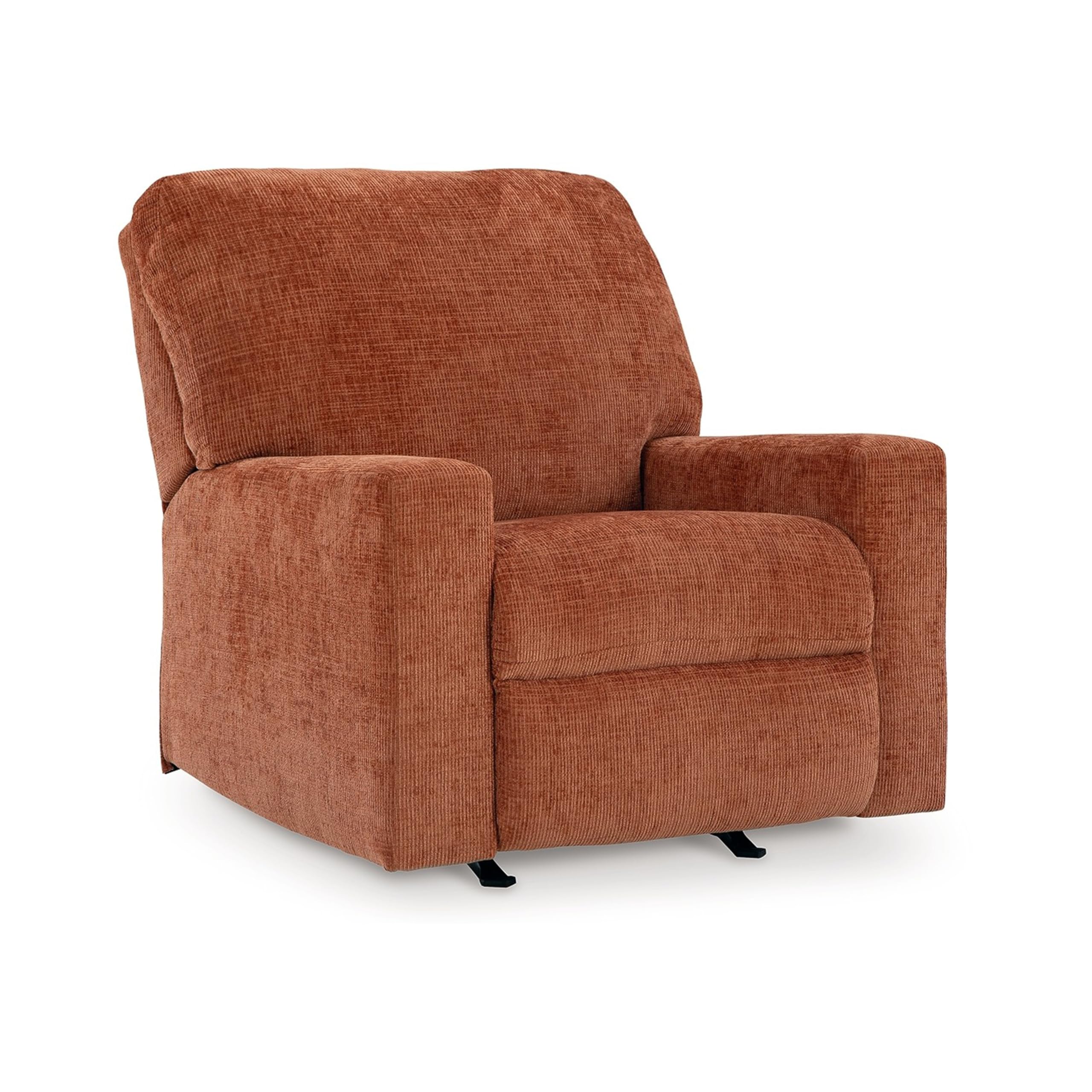 Benjara Avie Rocker Recliner Chair, Gentle Motion, Burnt Orange Polyester