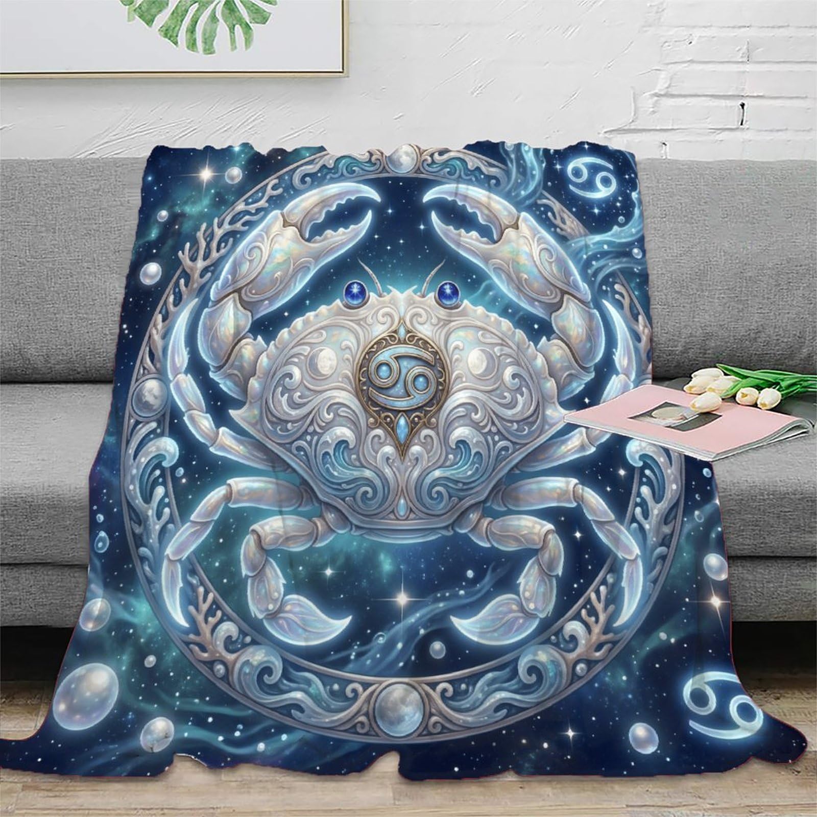 W7C8U2X3 Zodiac Cancer Dreamy Crab for for Soft Throw Blanket, TV Time Sofa