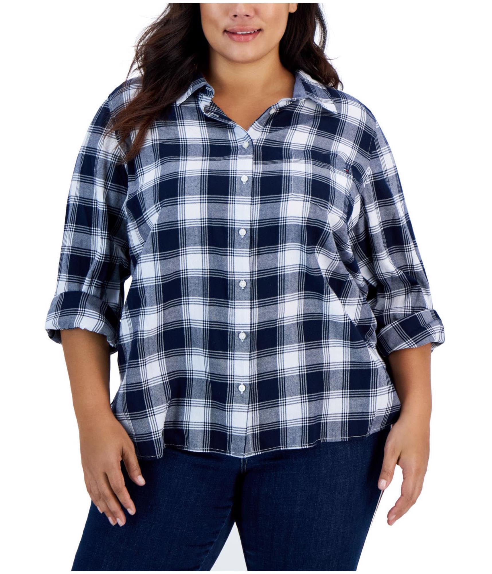 Tommy Hilfiger Women's Roll Tab Button Down Shirt (Regular and Plus Sizes)
