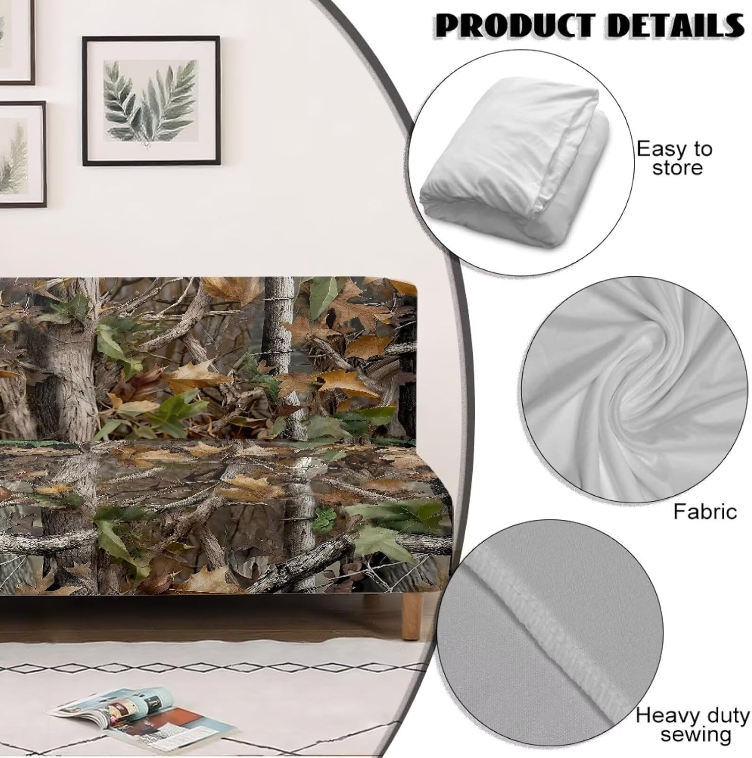 Xoenoiee Futon Sofa Bed Cover Stretch Armless Futon Slipcover Washable Elastic Sofa Couch Covers Home Furniture Protector, Retro Forest Tree Camo