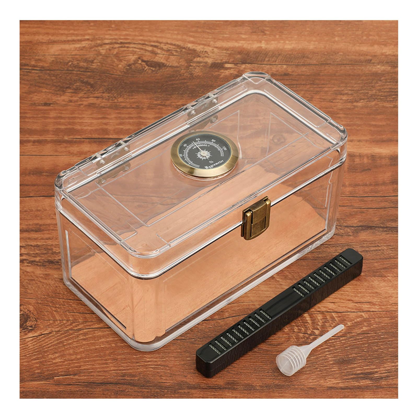 Humidor per Sigari in Acrilico, Scatola da Tavolo per Sigari con Umidificatore e Igrometro Vassoio Portatile in Legno di Cedro Spagnolo A