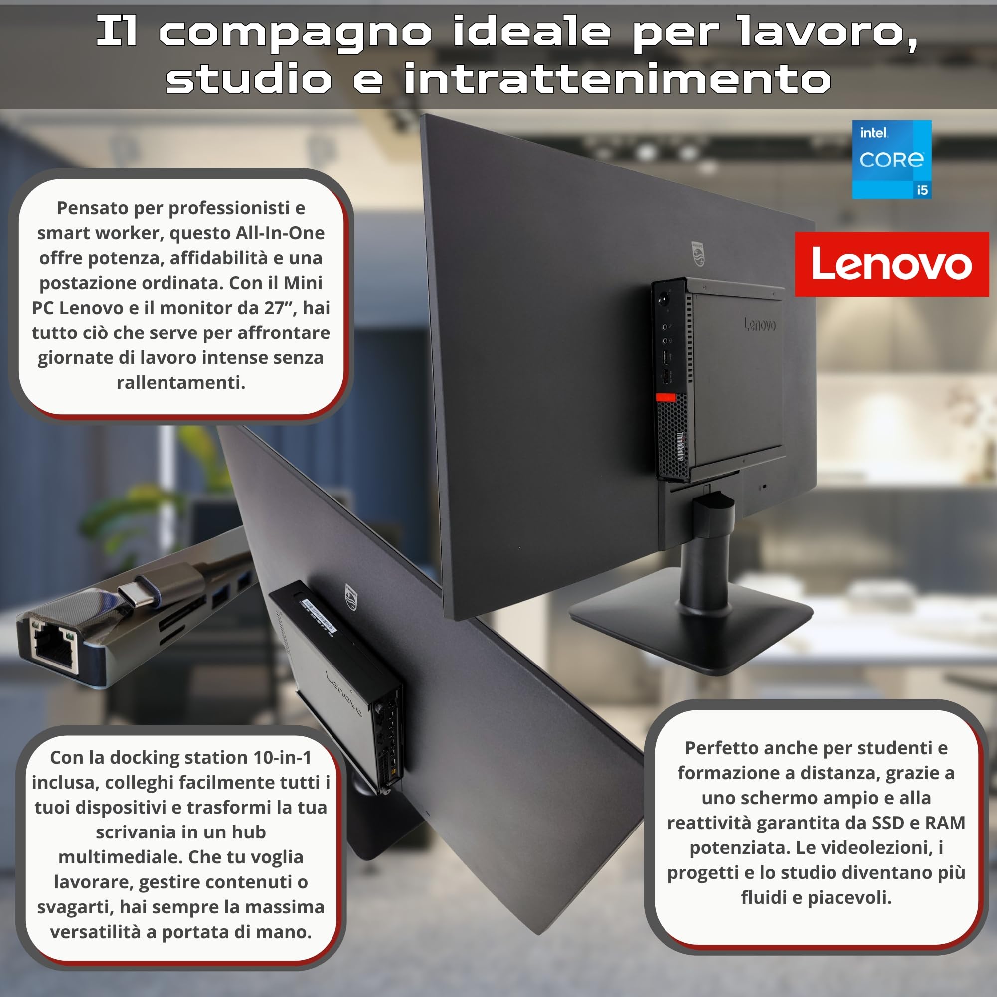 Estación de trabajo completa con monitor de 27 pulgadas Full HD Intel Core i5 hasta 3,10 GHz 16 GB RAM DDR4, SSD 256 GB, Windows 11 Pro, estación de acoplamiento 10 en 1, solución ideal para oficina