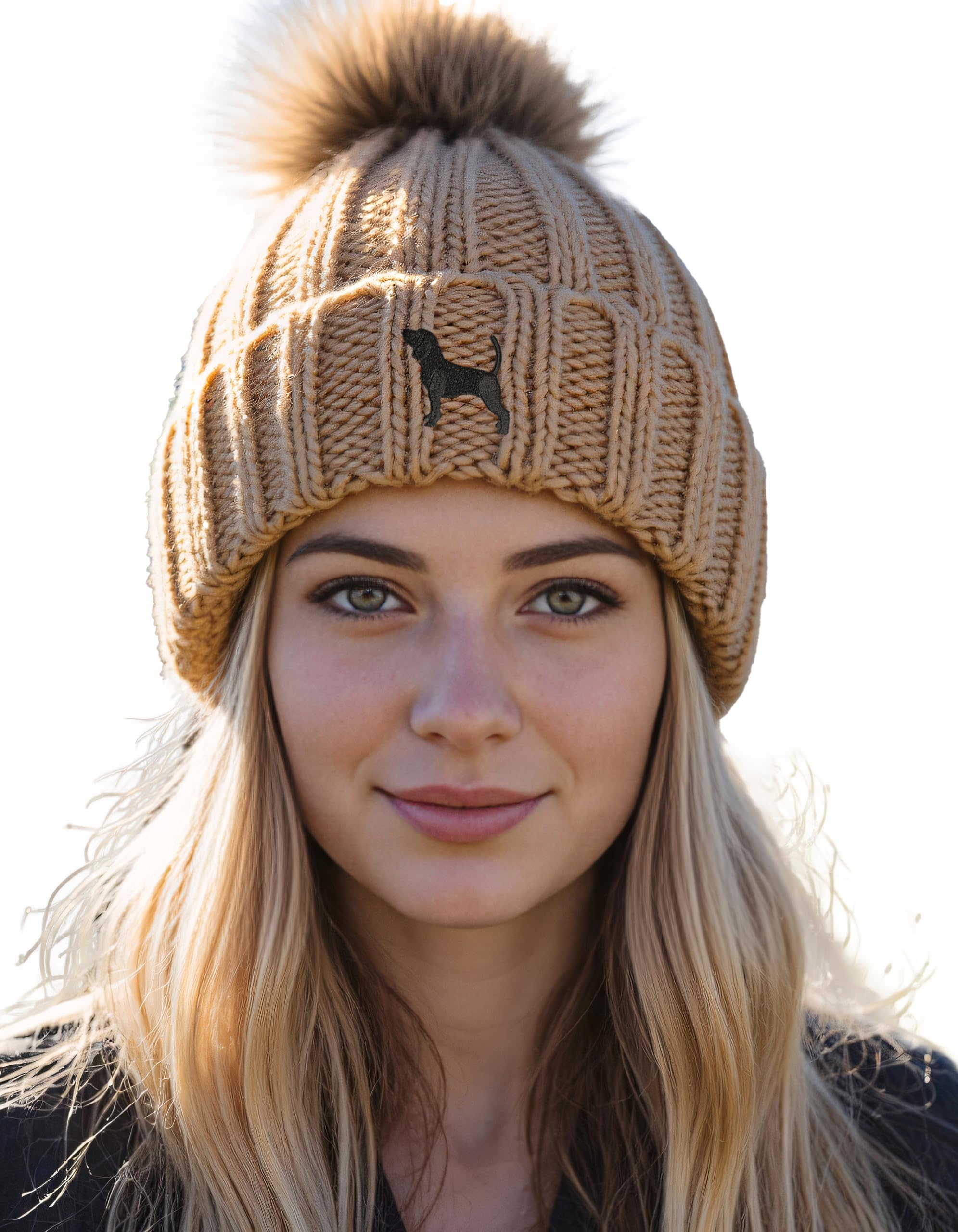 The House Of Dog Unisex Brown The House Of Dog: Beagle Owner Hat Gift. Faux Fur Pom Pom Chunky Knit Super Soft Embroidered Beanie