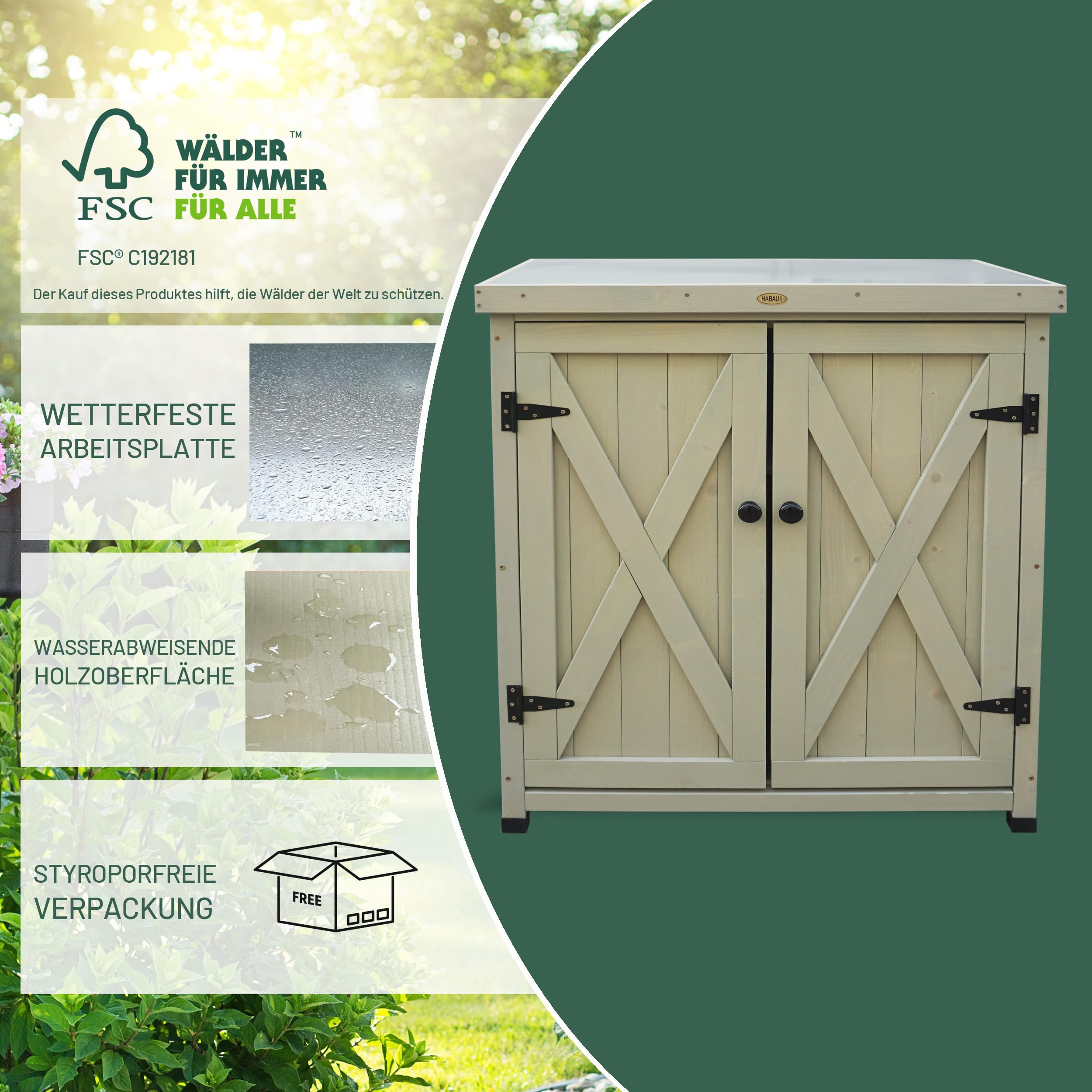 HABAU Gartenschrank wetterfest Grau lasiert Massivholz