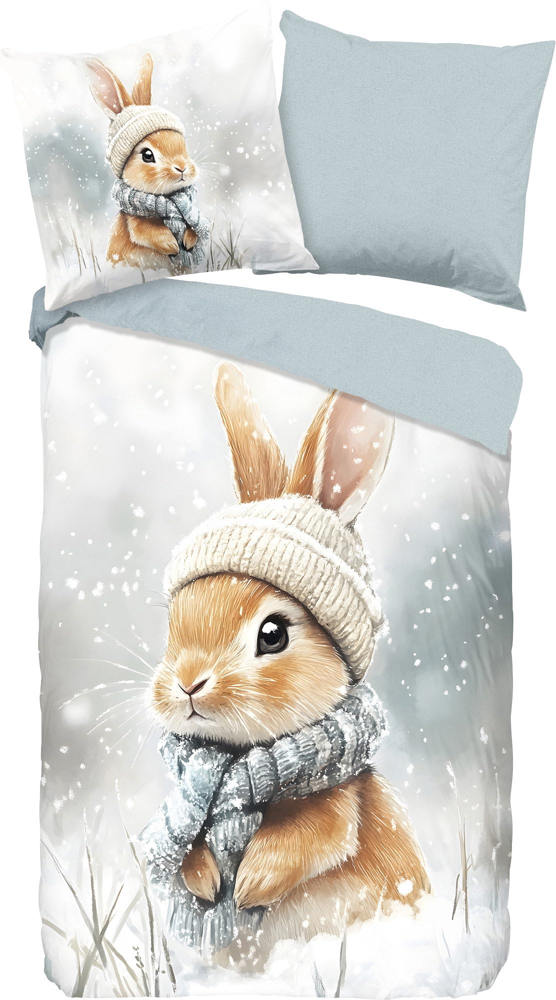 Good Morning Idun Children's Reversible Bed Linen Flannel Grey Size 1 x 135 x 200 cm + 1 x 80 x 80 cm