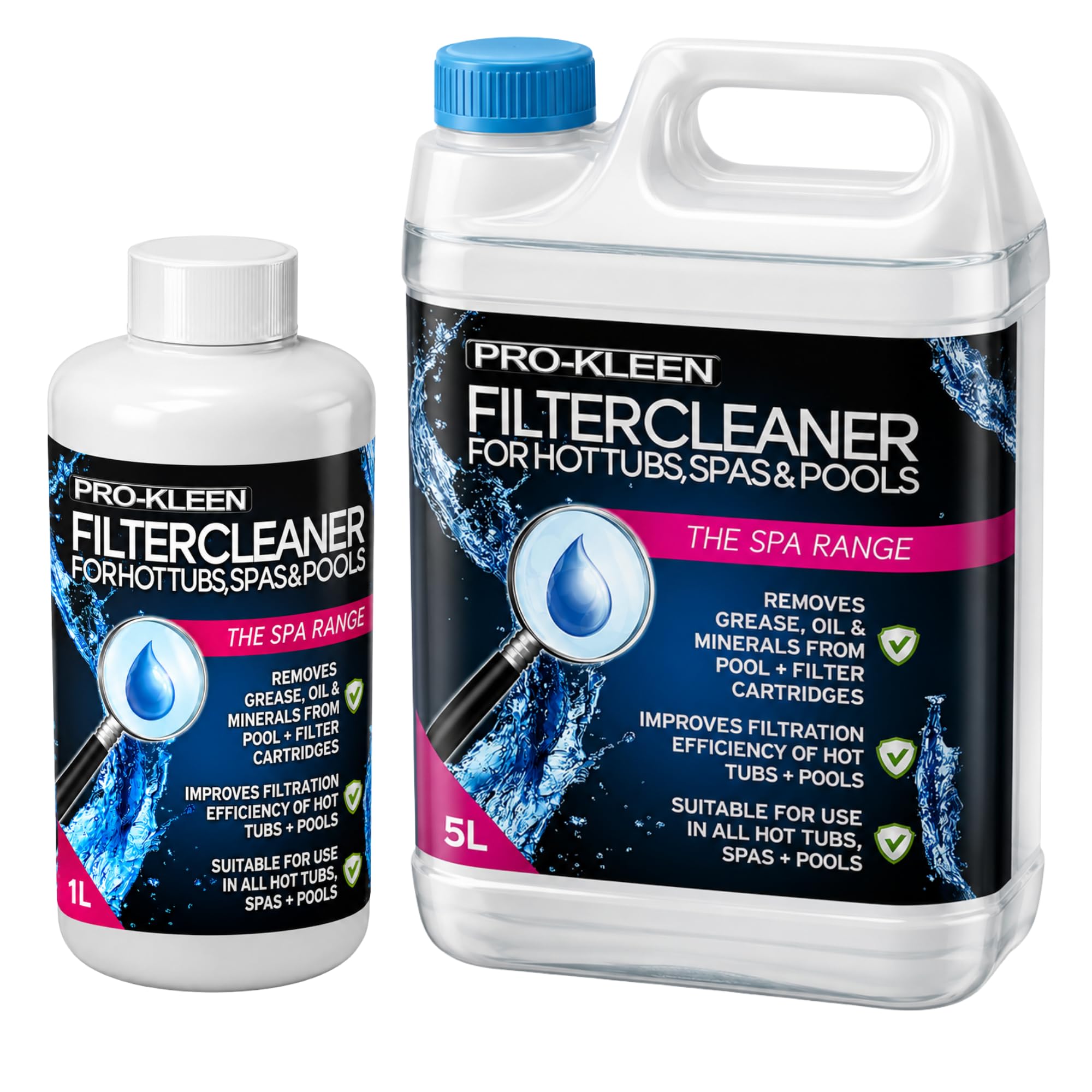 Pro-Kleen Hot Tub Instant Filter Cleaner 1 Litre Plus 5 Litres Filter and Cartridge Cleaner