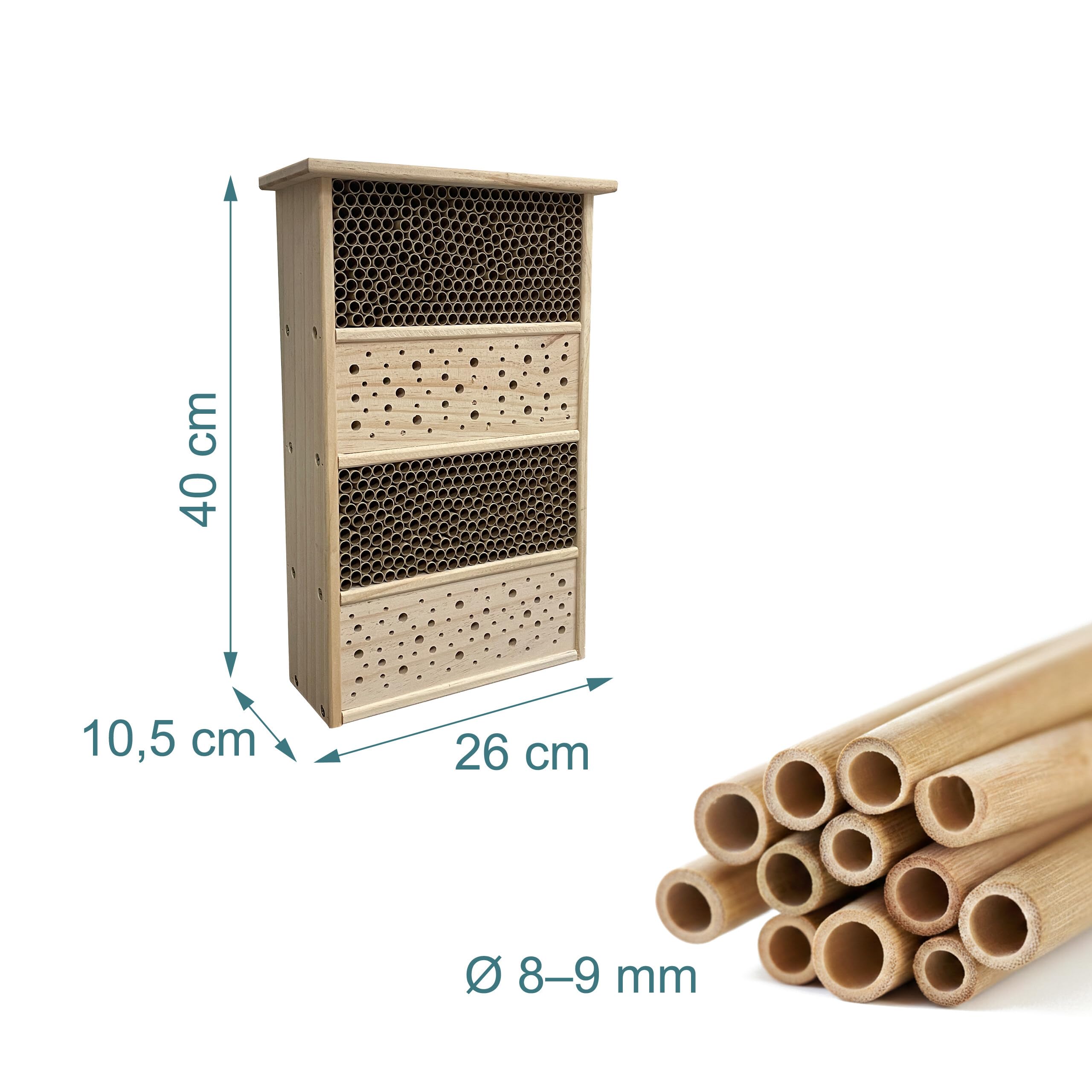 Relaxdays Hotel per api, Legno, Tubi di Cartone, HxLxP: 40 x 26 x 10,5 cm, Giardino, Balcone