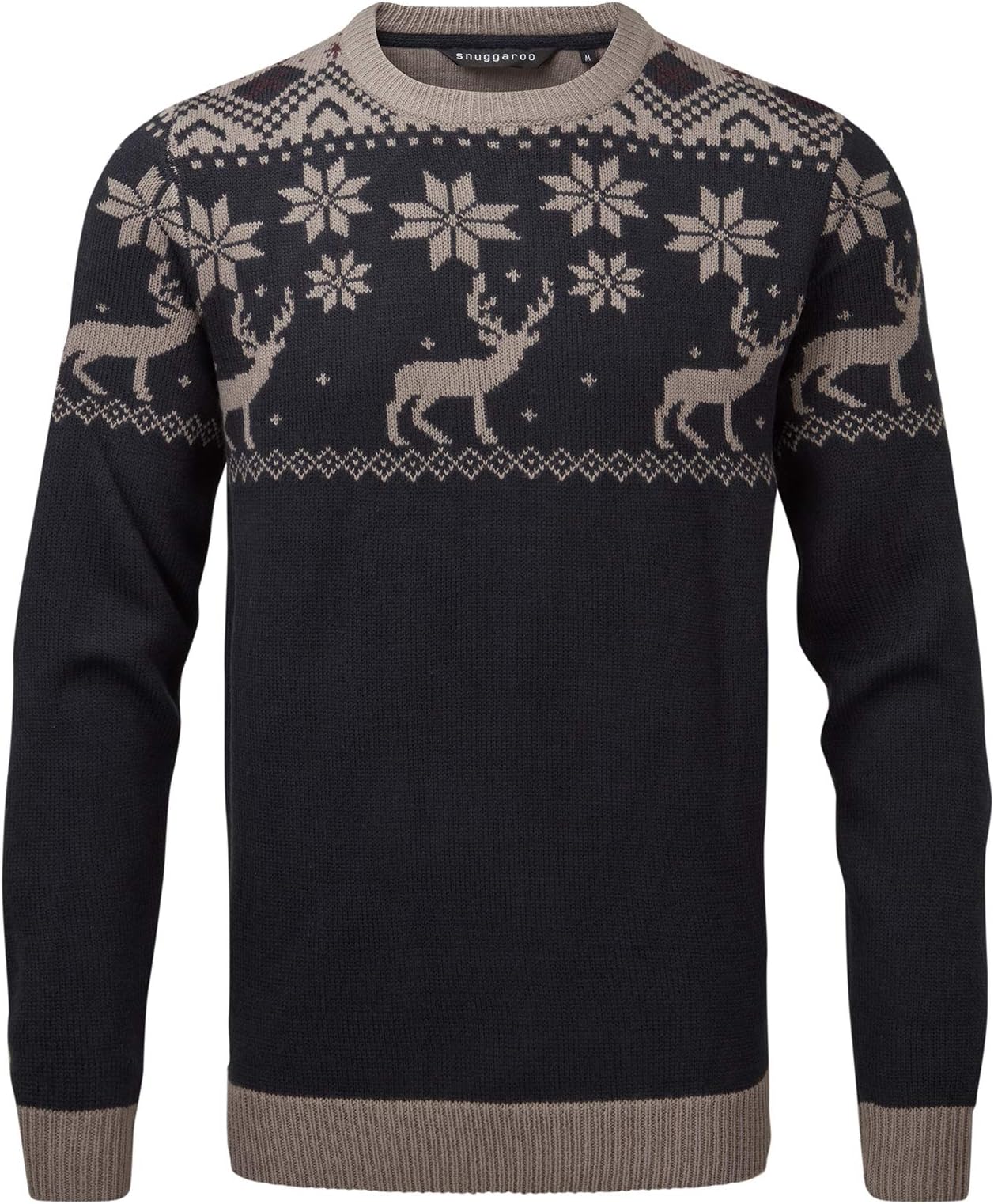 SnuggarooMens Reindeer Knitted Nordic Fair Isle Christmas Xmas Jumper