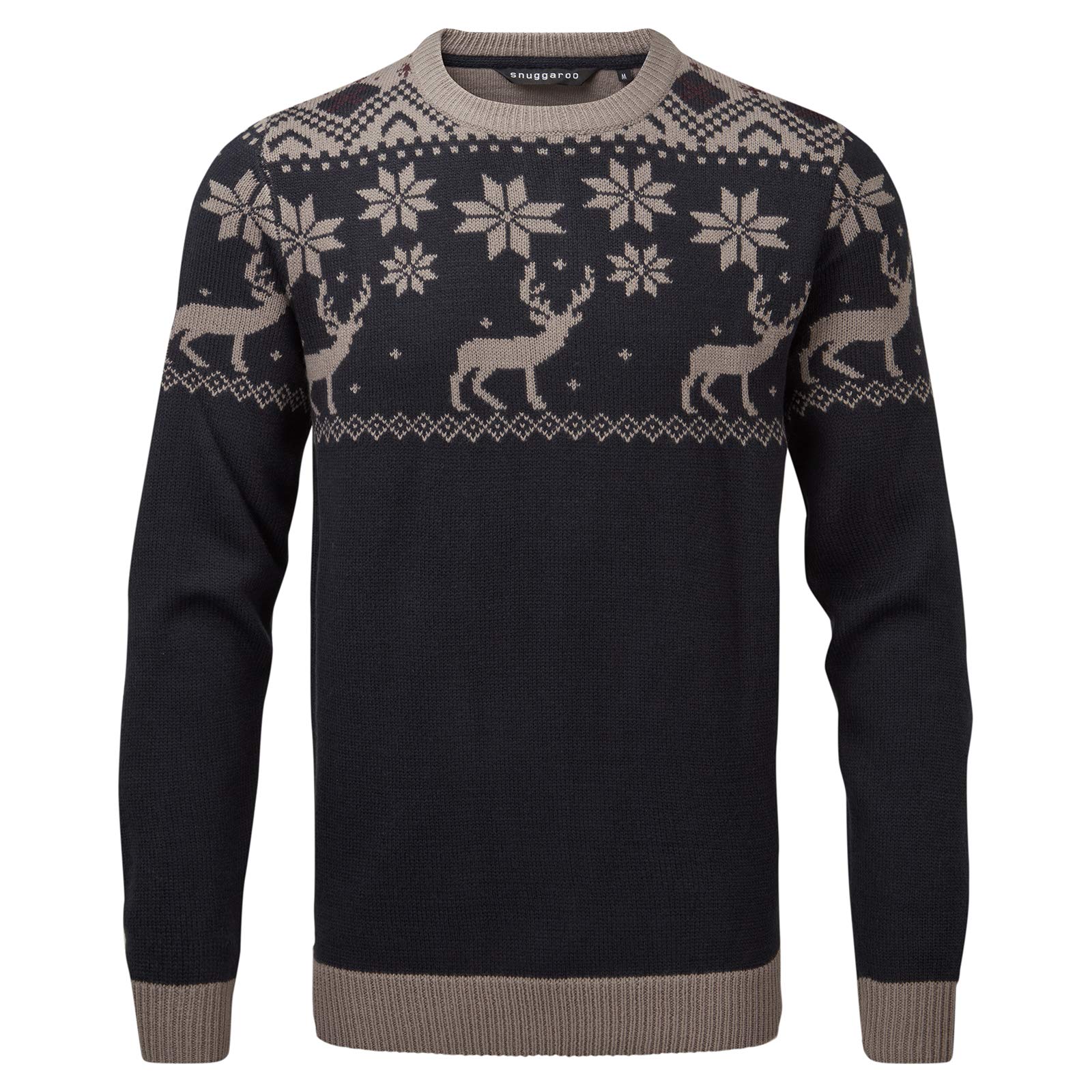 SnuggarooMens Reindeer Knitted Nordic Fair Isle Christmas Xmas Jumper