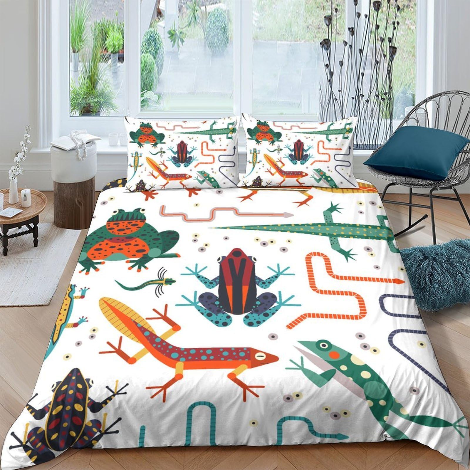 Ctjqhvkz Style-10 3D Printed Colorful Lizard Fitted Sheet Microfiber Soft Gecko Frog Mattress Cover Bedroom Dorm Decor Washable Single（135X200cm）